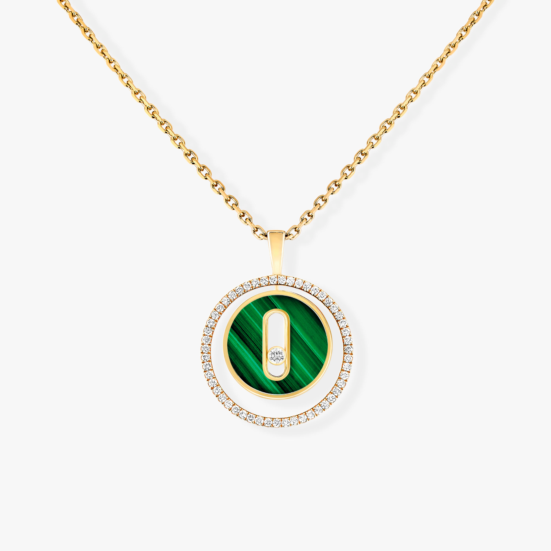 [Camiery]LUCKY MOVE 1 DIAMOND MALACHITE GOLD DIAMOND NECKLACE