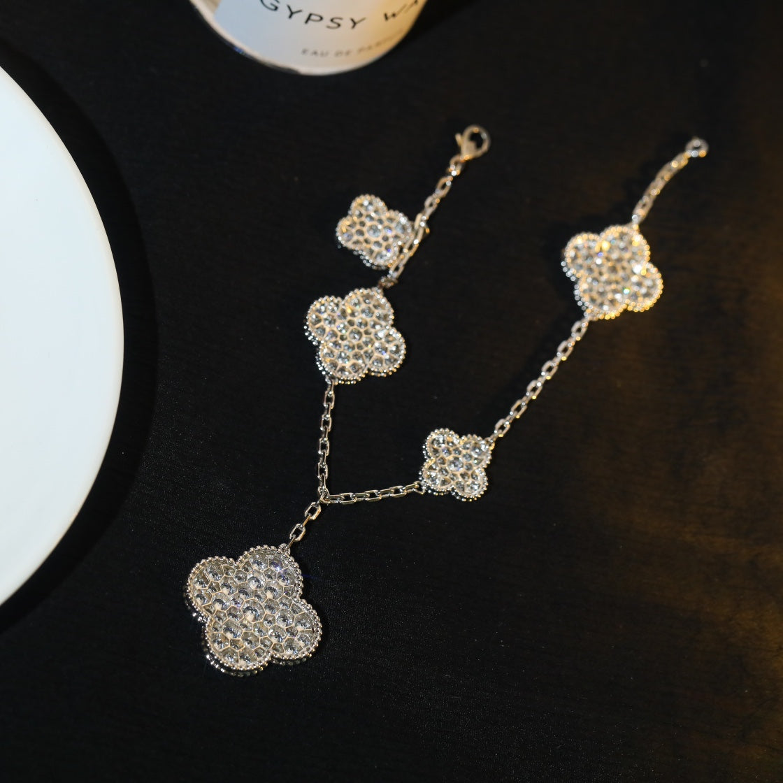 [Camiery]CLOVER BRACELET 5 MOTIF SILVER DIAMOND PAVED