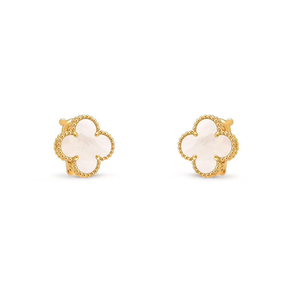 [Camiery] VA CLOVER 1 MOTIFS WHITE MOP GOLD EARRINGS