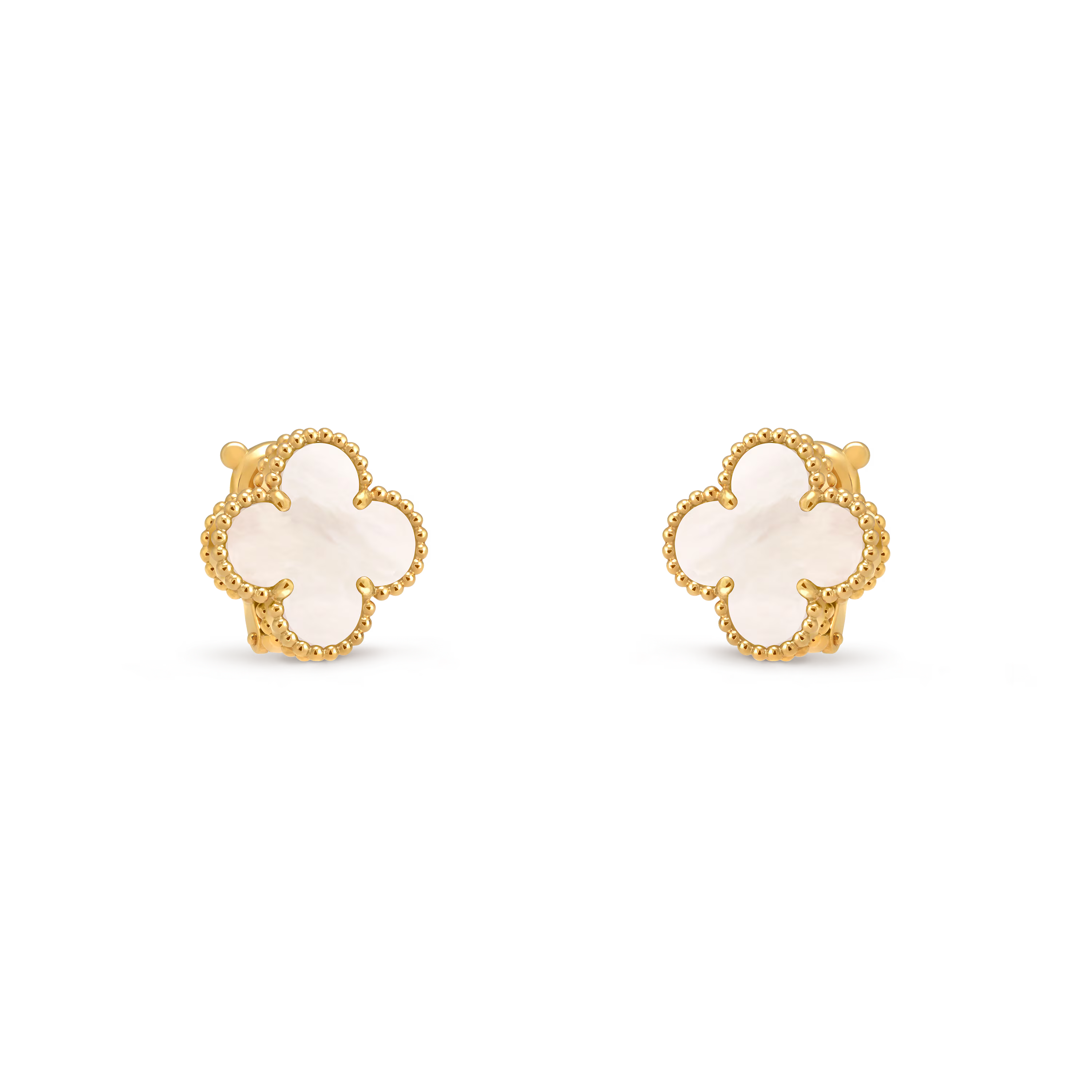 [Camiery] VA CLOVER 1 MOTIFS WHITE MOP GOLD EARRINGS