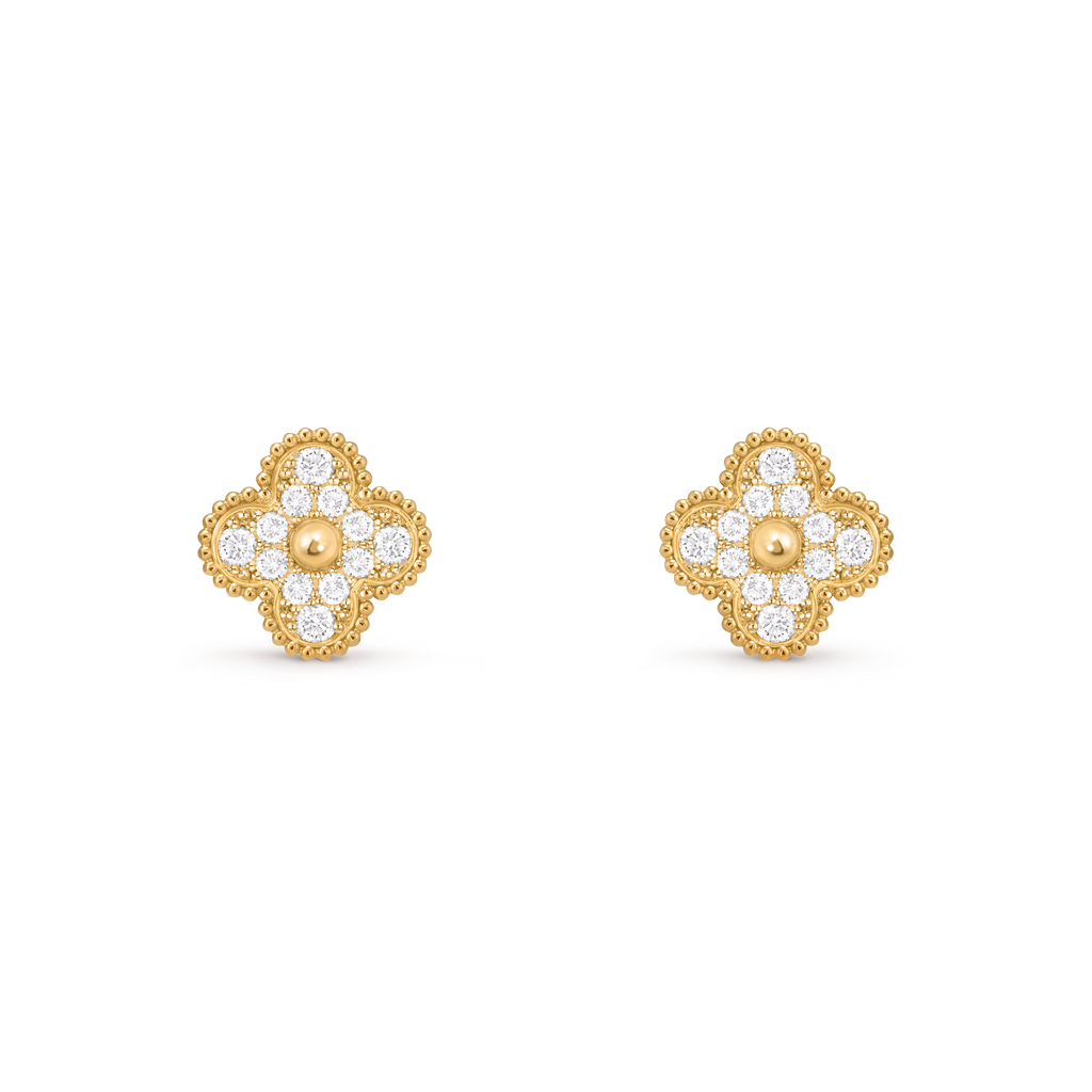 [Camiery] VA CLOVER 1 MOTIFS FUll DIAMOND EARRINGS