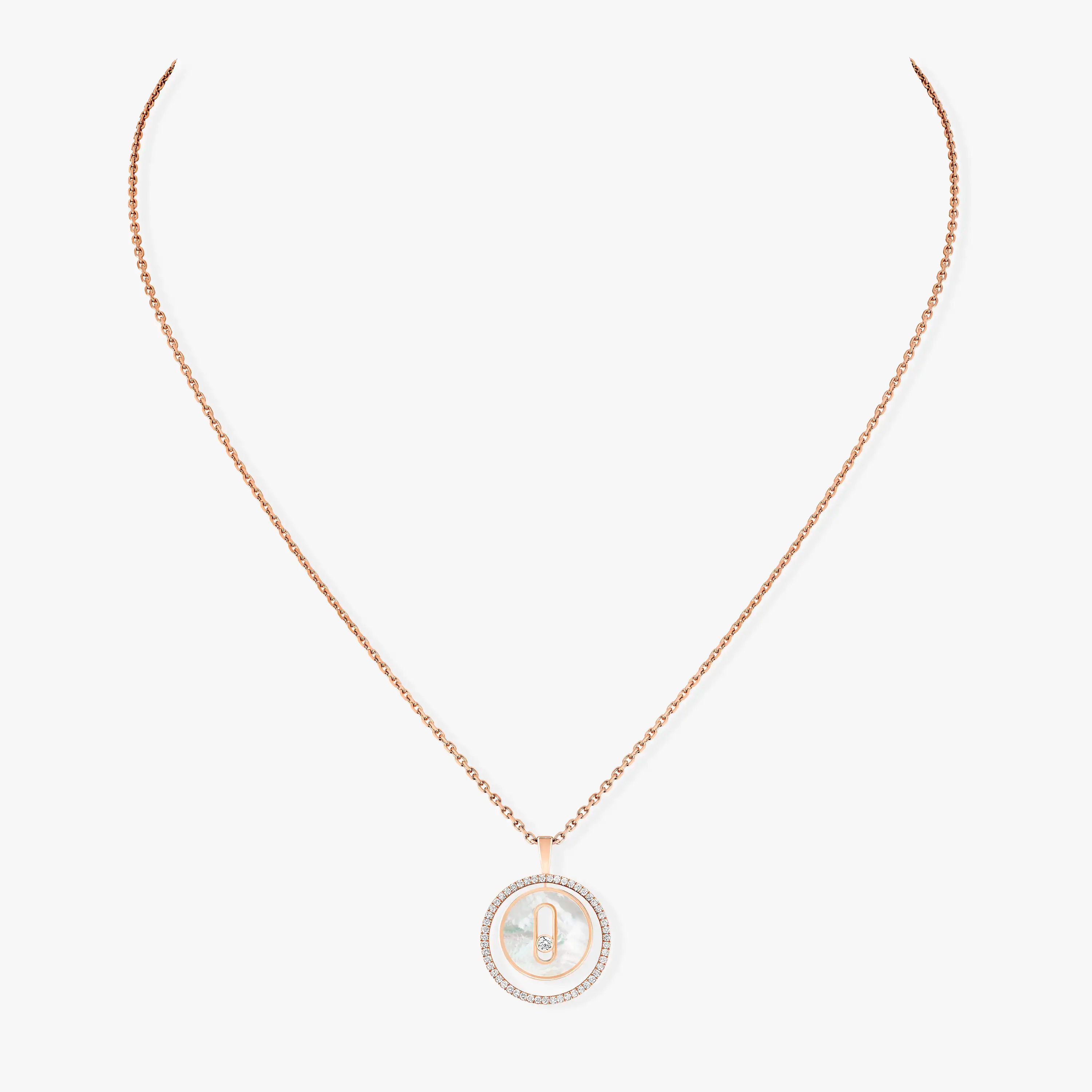 [Camiery]LUCKY MOVE 1 DIAMOND WHITE MOTHER OF PEARL PINK GOLD DIAMOND NECKLACE