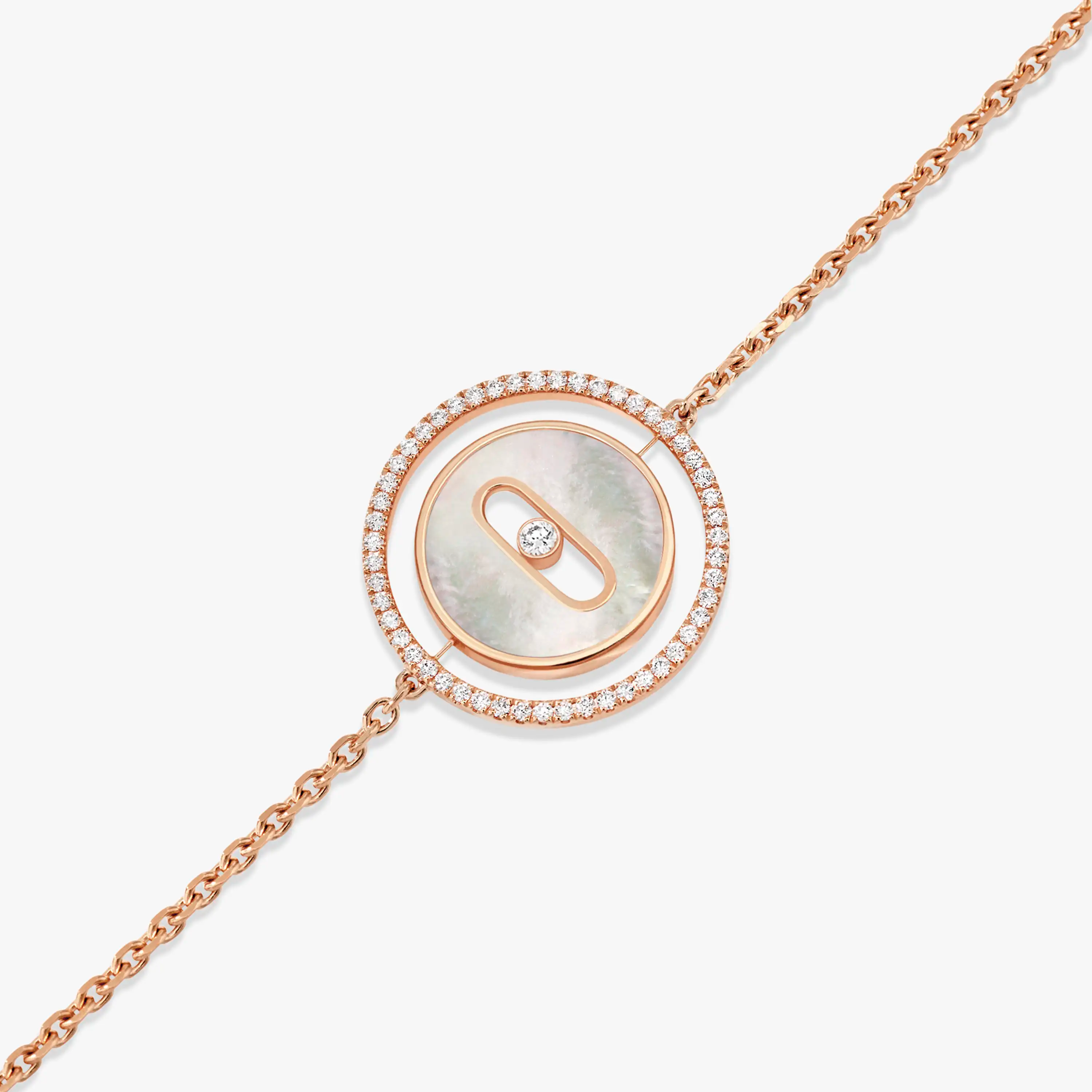 [Camiery]LUCKY MOVE WHITE MOTHER OF PEARL PINK GOLD DIAMOND BRACELET