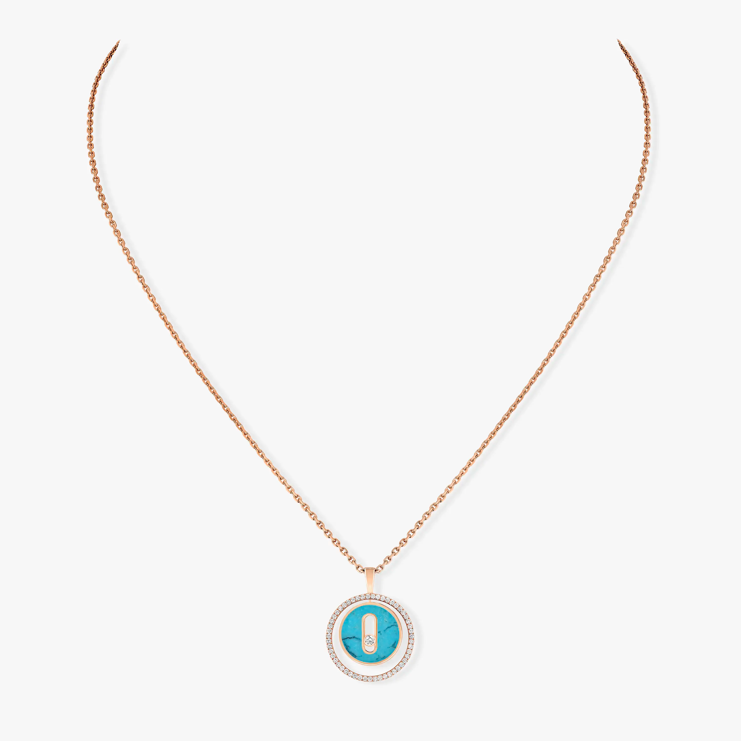 [Camiery]LUCKY MOVE 1 DIAMOND TURQUOISE PINK GOLD DIAMOND NECKLACE