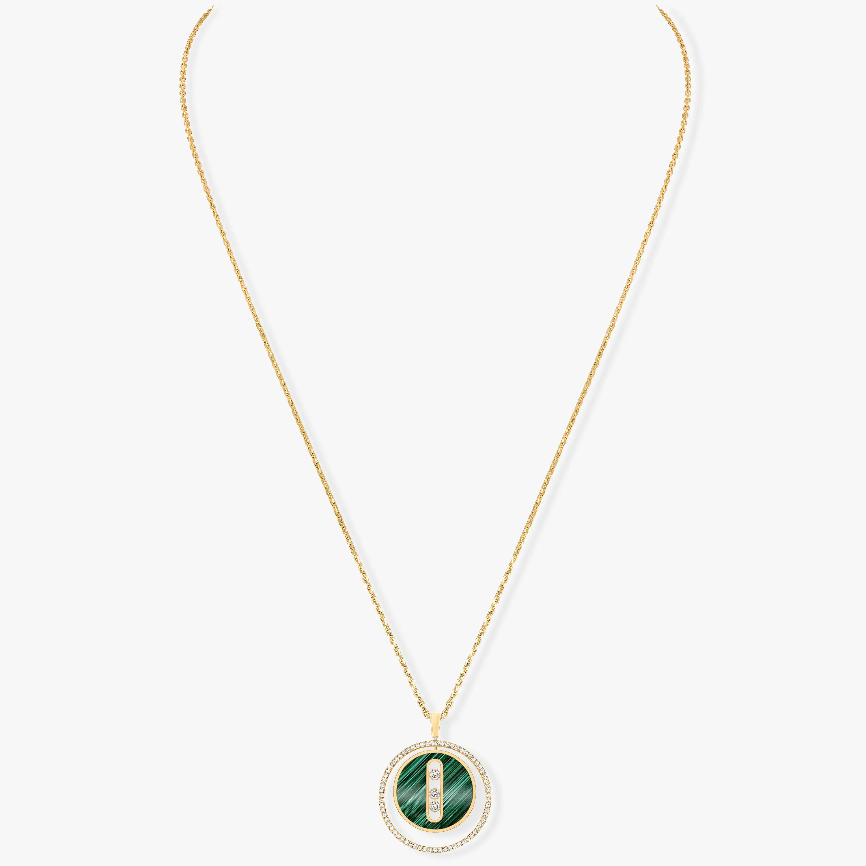 [Camiery]LUCKY MOVE 3 DIAMOND MALACHITE GOLD DIAMOND NECKLACE