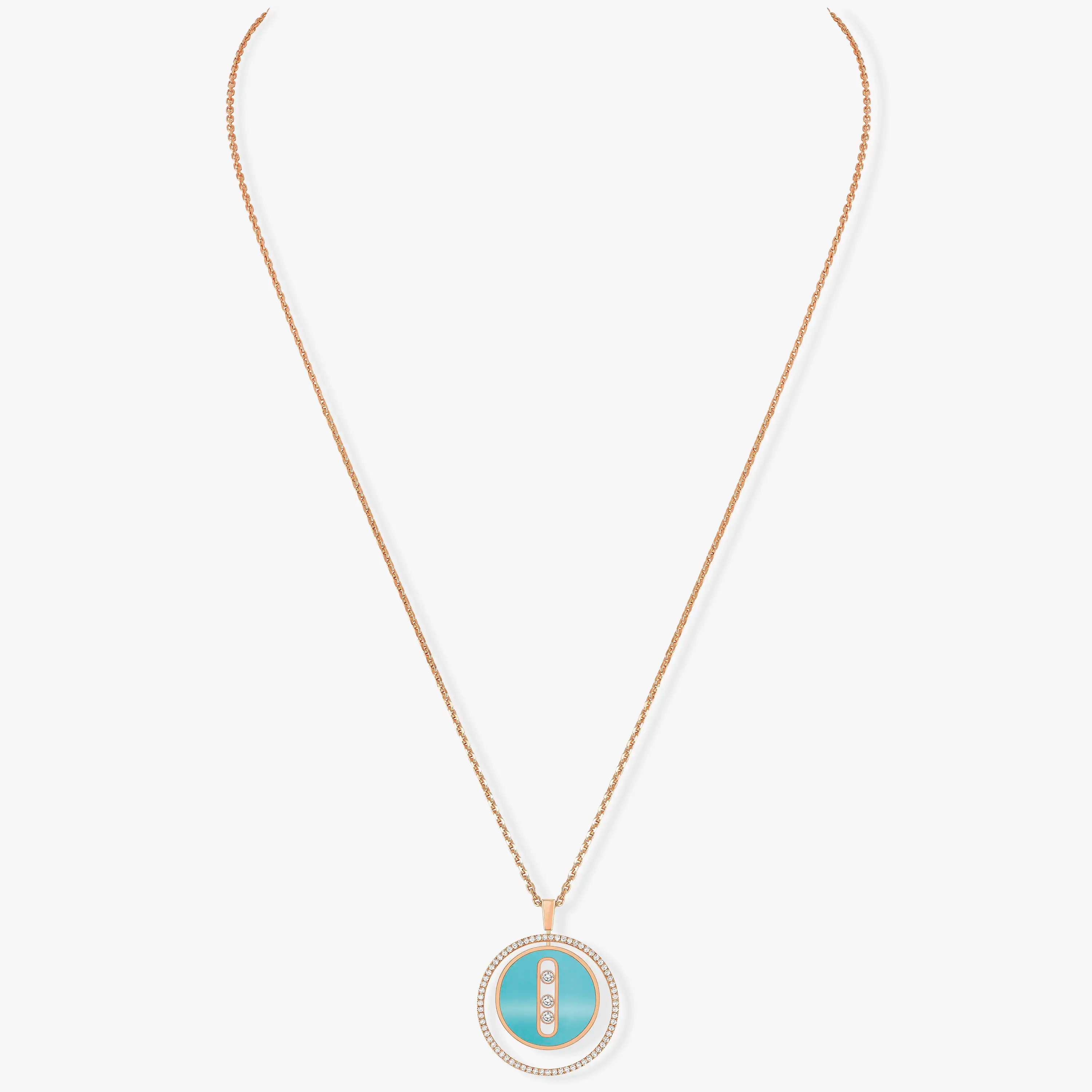 [Camiery]LUCKY MOVE 3 DIAMONDS TURQUOISE PINK GOLD DIAMOND NECKLACE