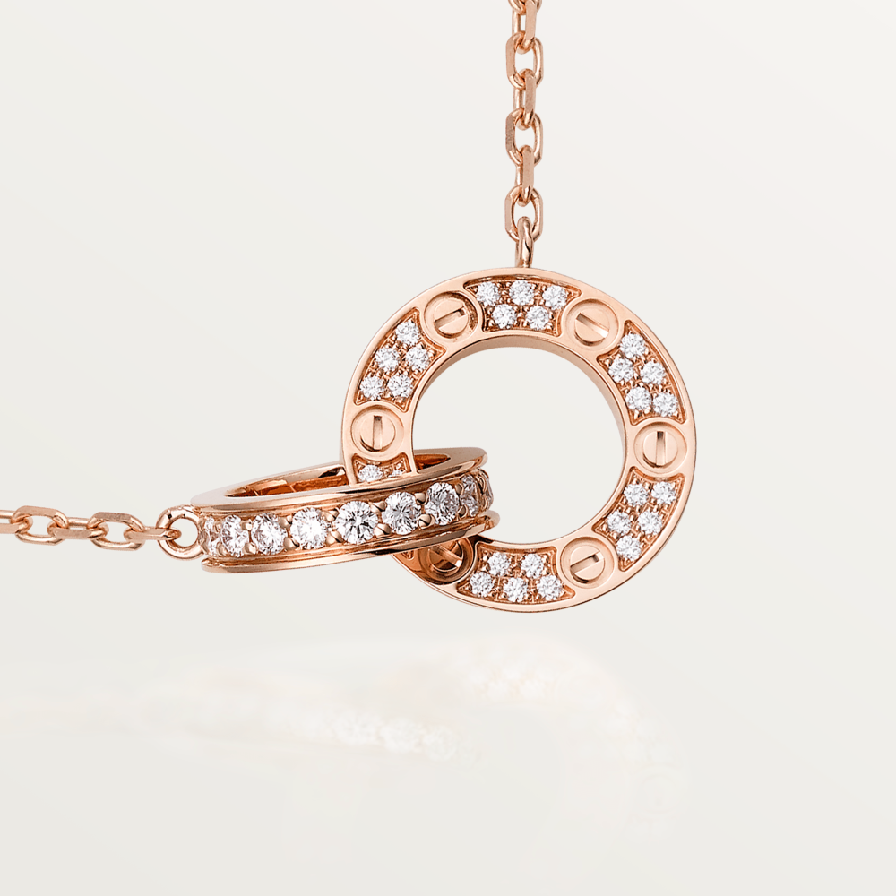 [CLOVER JEWELRY]LOVE 7.6MM NECKLACE ROSE GOLD AND SILVER  FULL DIAMOND