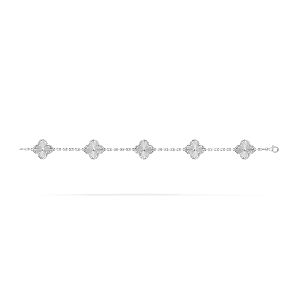 [Camiery] VA CLOVER 5 MOTIFS LASER WHITE GOLD BRACELET