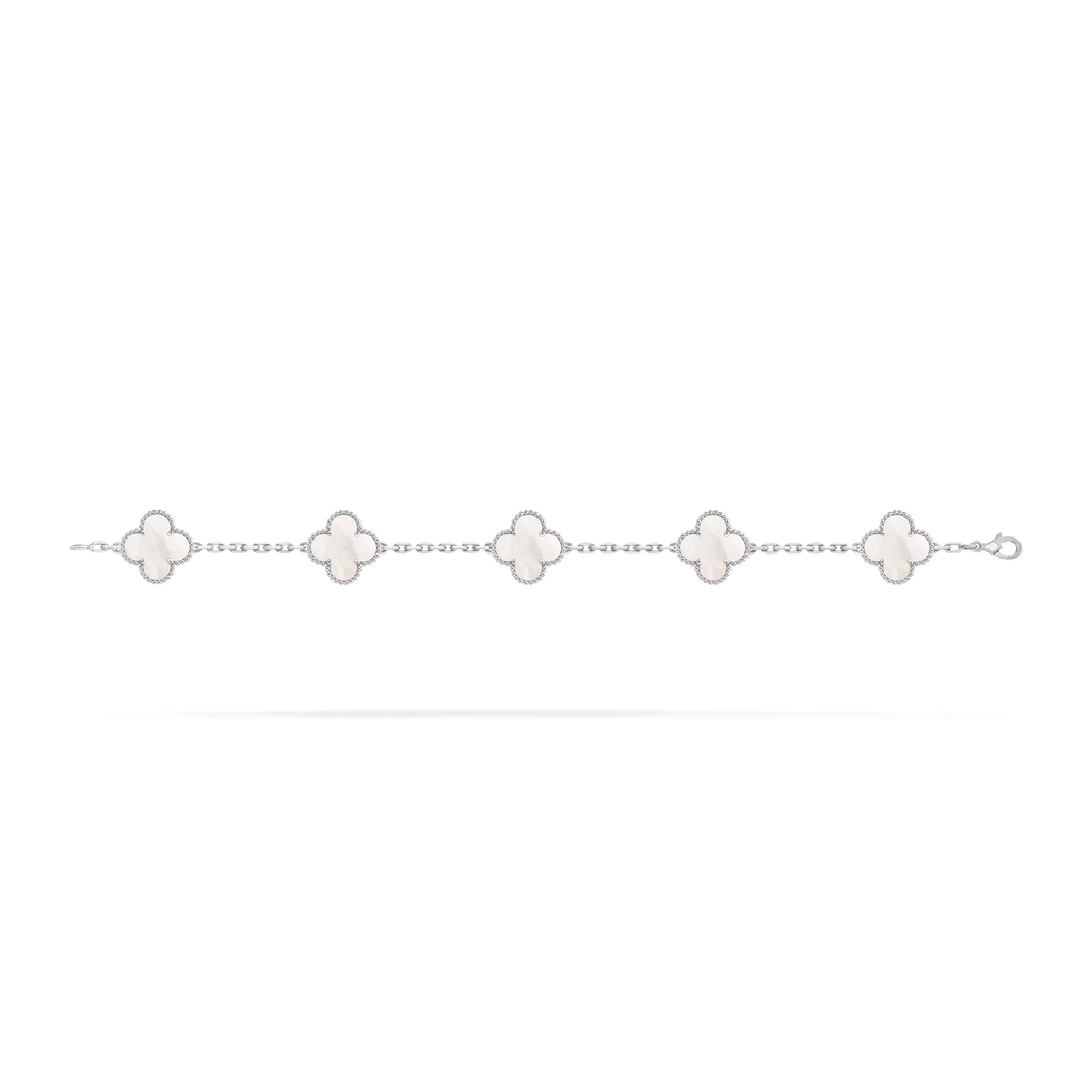[Camiery] VA CLOVER 5 MOTIFS WHITE MOP WHITE GOLD BRACELET
