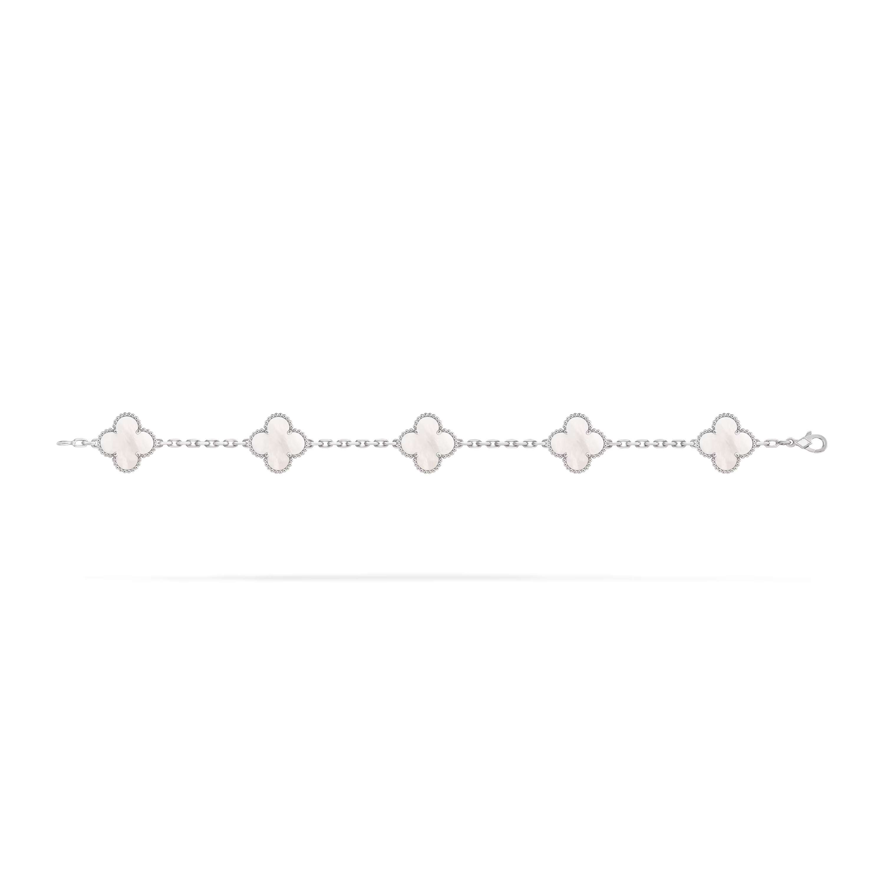 [Camiery] VA CLOVER 5 MOTIFS WHITE MOP WHITE GOLD BRACELET