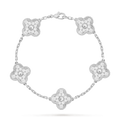 [Camiery] VA CLOVER 5 MOTIF FULL DIAMOND WHITE GOLD BRACELET