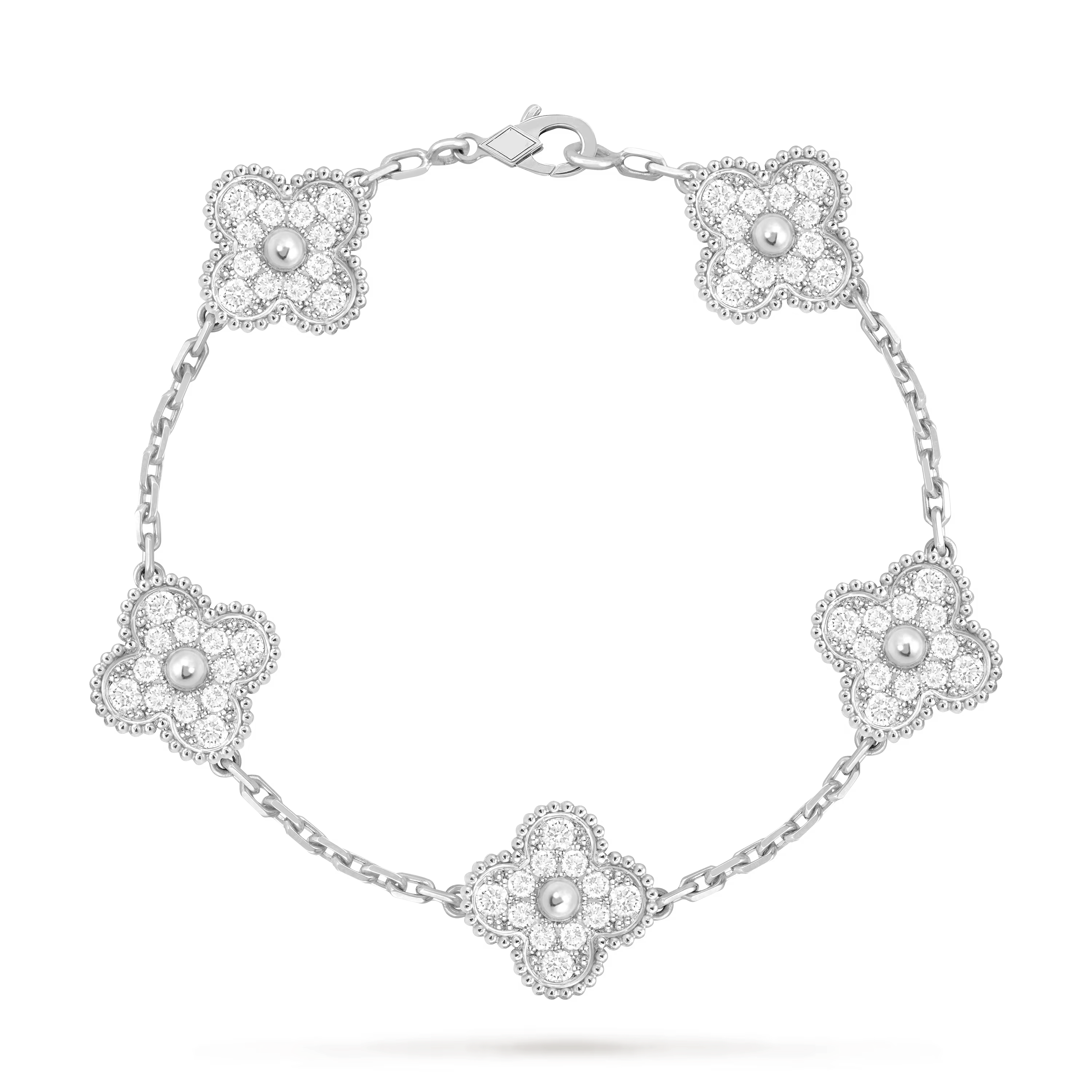 [Camiery] VA CLOVER 5 MOTIF FULL DIAMOND WHITE GOLD BRACELET