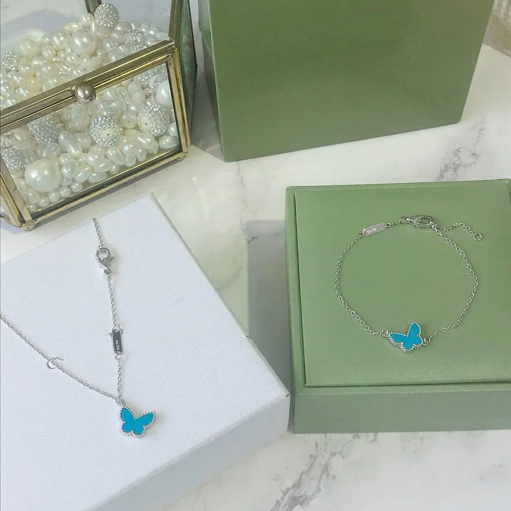 [Camiery]BUTTERFLY TURQUOISE BUTTERFLY BRACELET SILVER