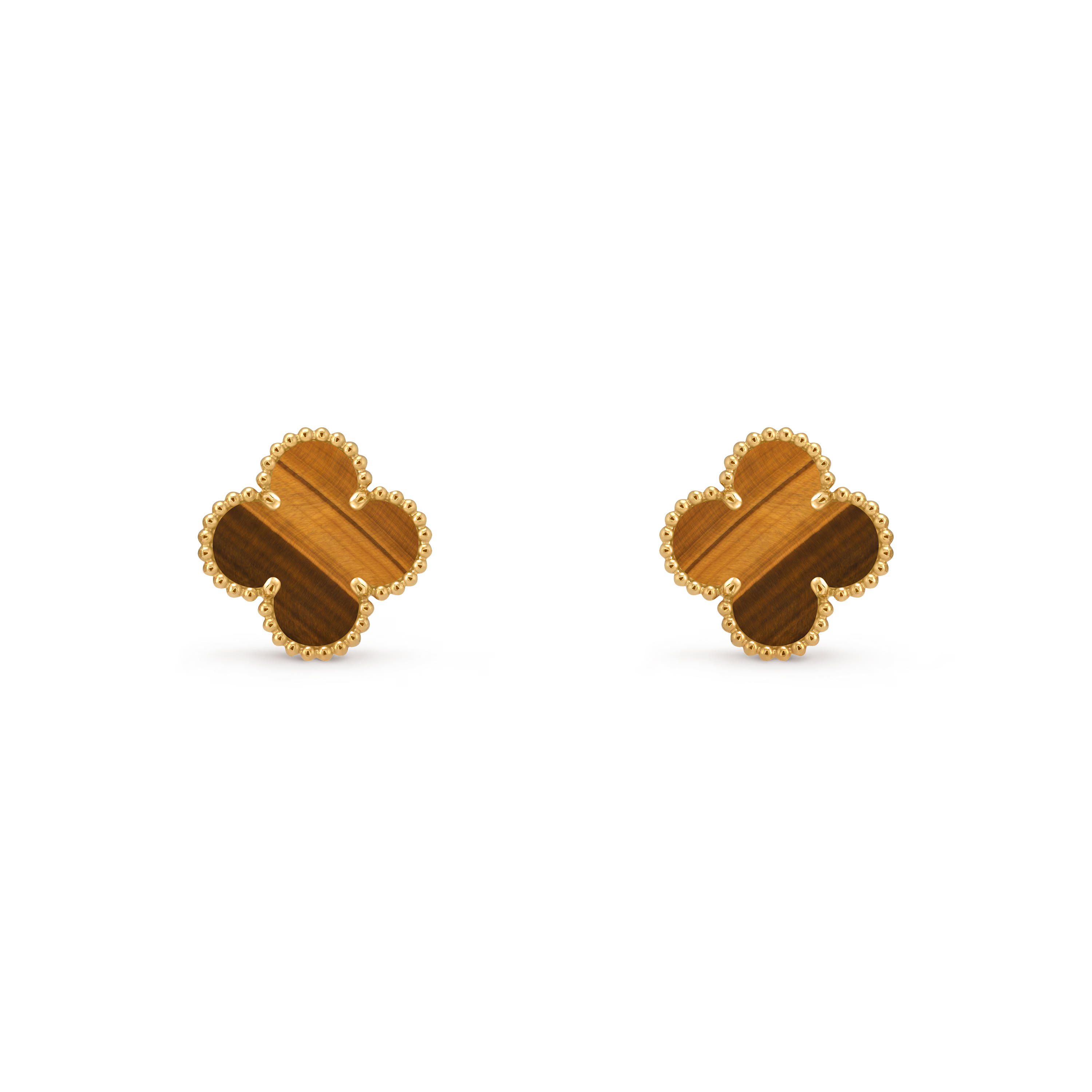 [Camiery] VA CLOVER 1 MOTIFS TIGER EYE GOLD EARRINGS