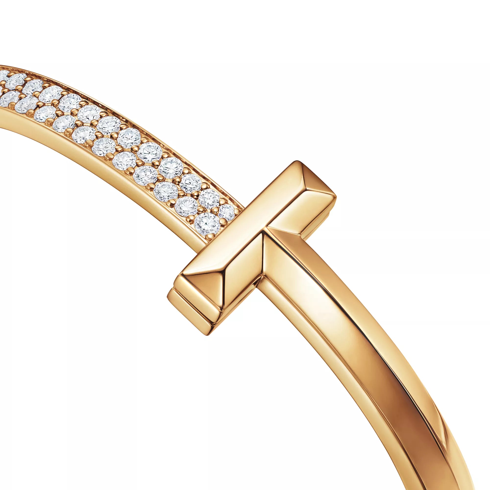 [Camiery] TF T Bracelet - T1 Wide Half Pavé Bangle Yellow Gold