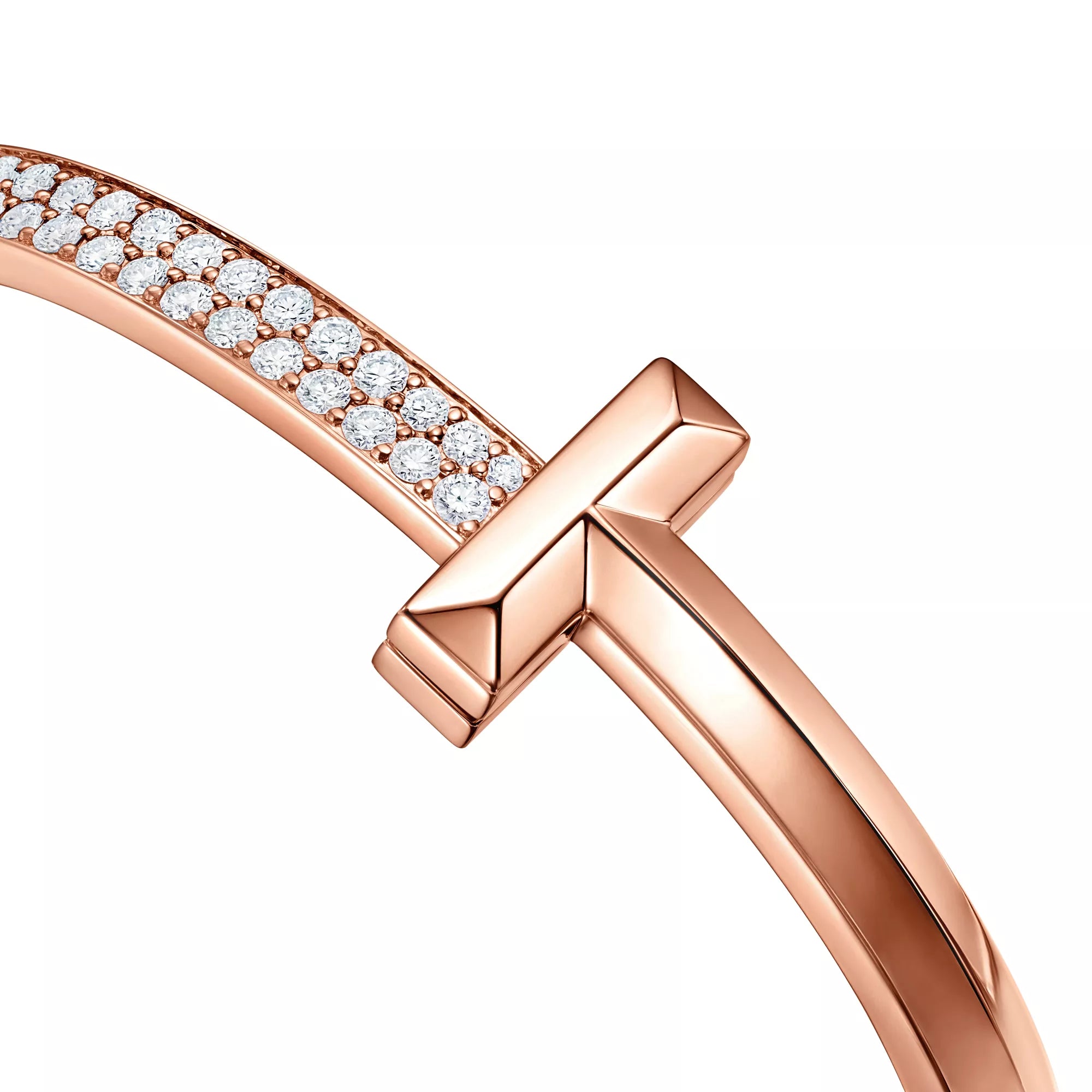 [Camiery] TF T Bracelet - T1 Wide Half Pavé Bangle Rose Gold