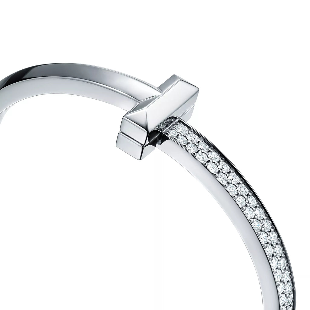 [Camiery] TF T Bracelet - T1 Wide Half Pavé Bangle White Gold