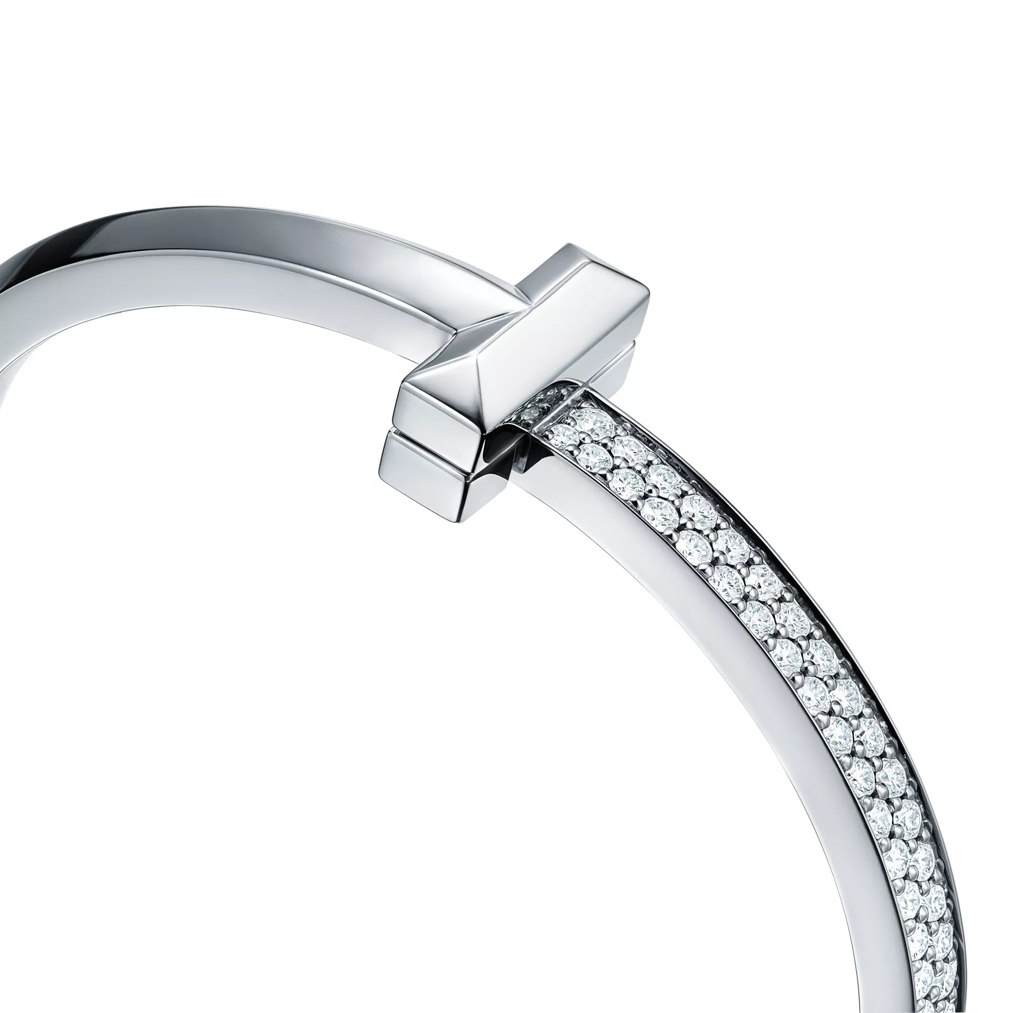 [Camiery] TF T Bracelet - T1 Wide Half Pavé Bangle White Gold