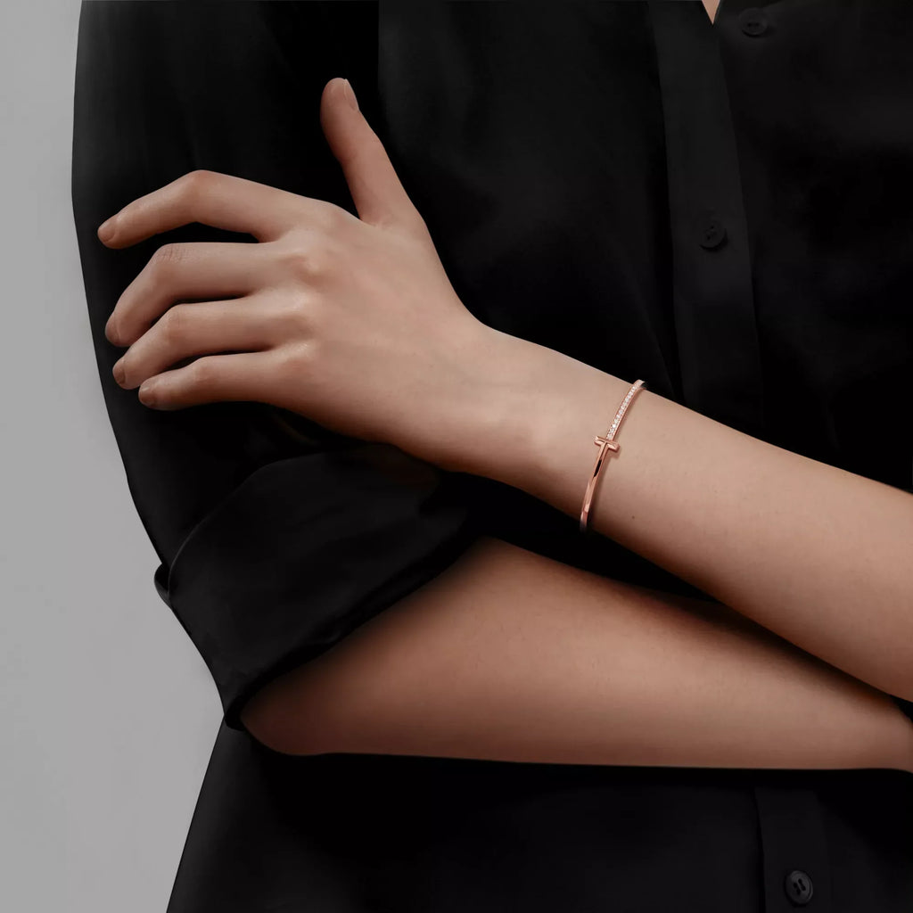 [Camiery] TF T Bracelet - T1 Narrow Half P[Camiery]é Bangle in Rose Gold