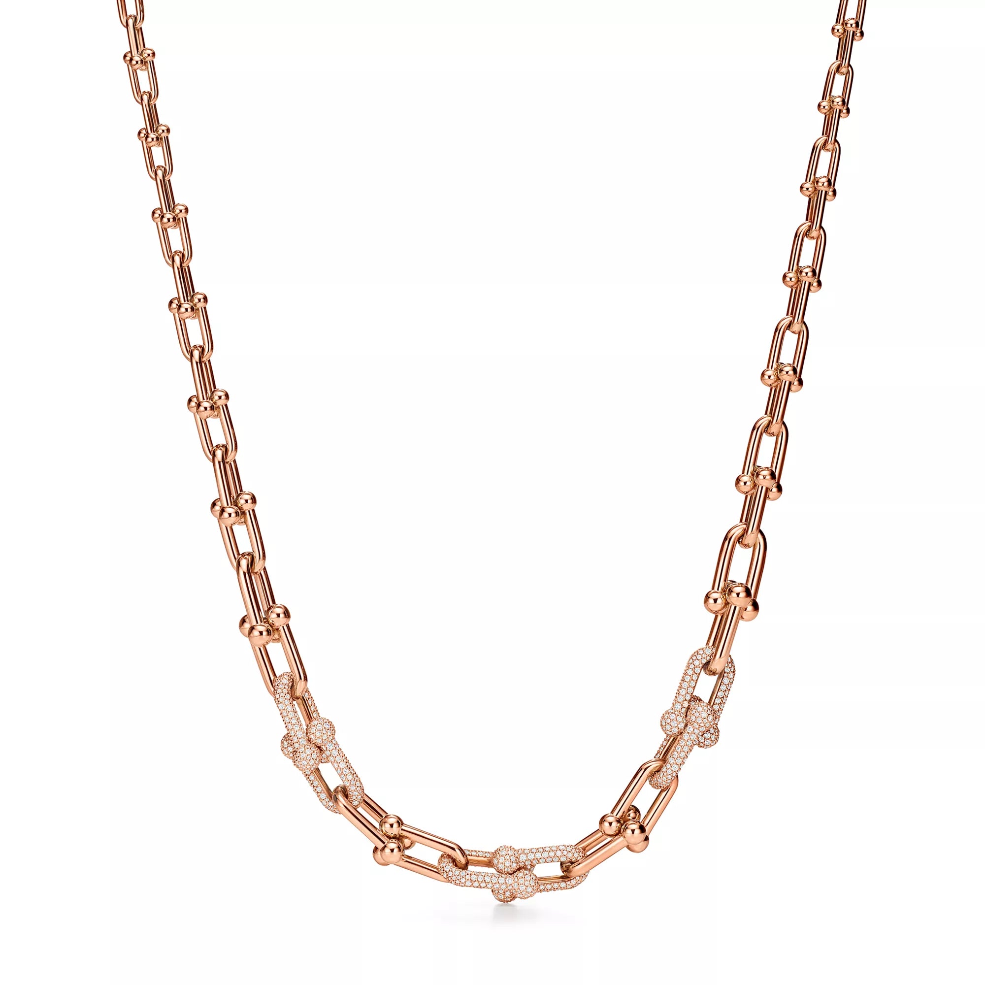 [Camiery] TF Pulse Necklace - Graduated Link with 3 Pavé Diamond Links (Rose Gold)