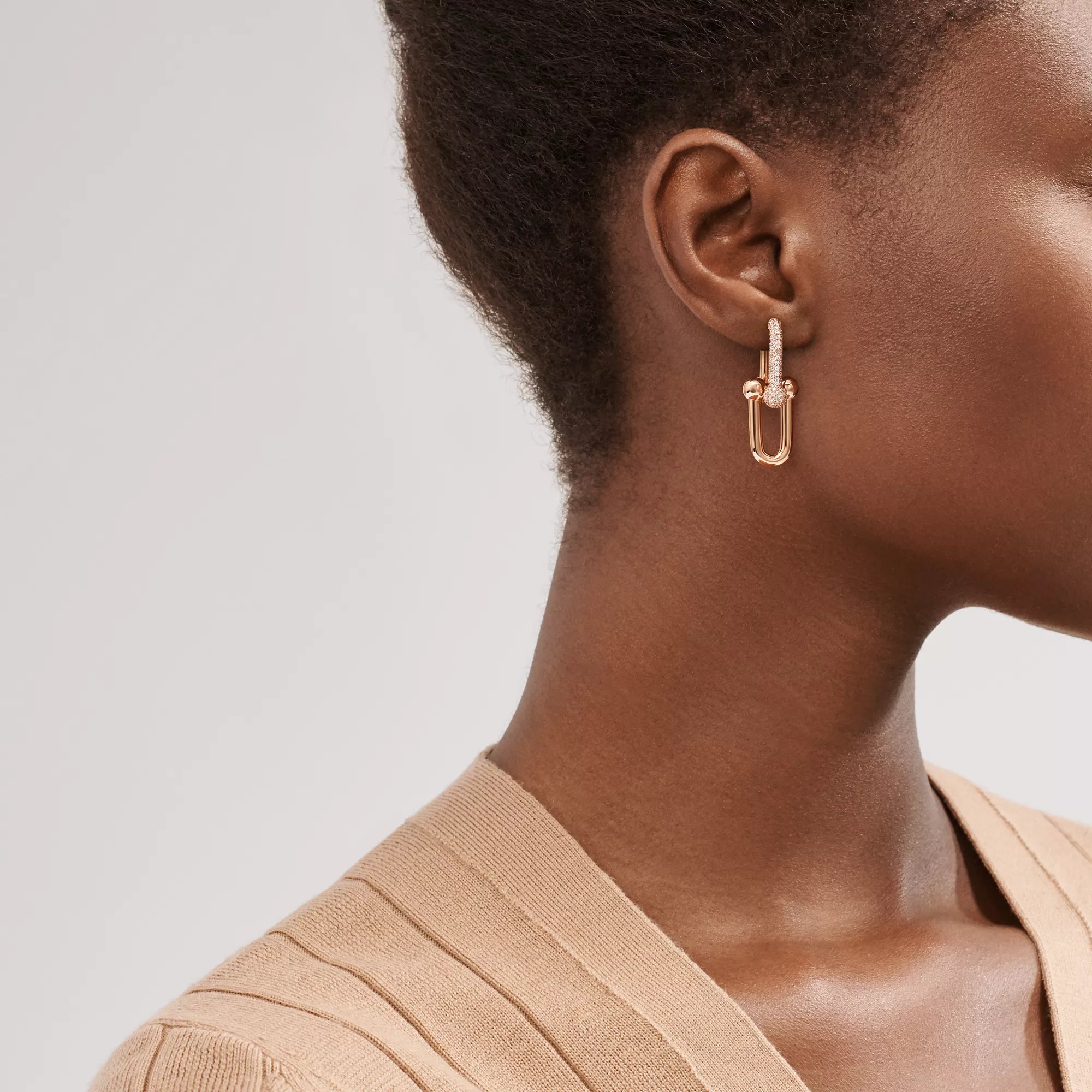 [Camiery] TF Pulse Earrings - Large Link Pavé Diamonds (Rose Gold)