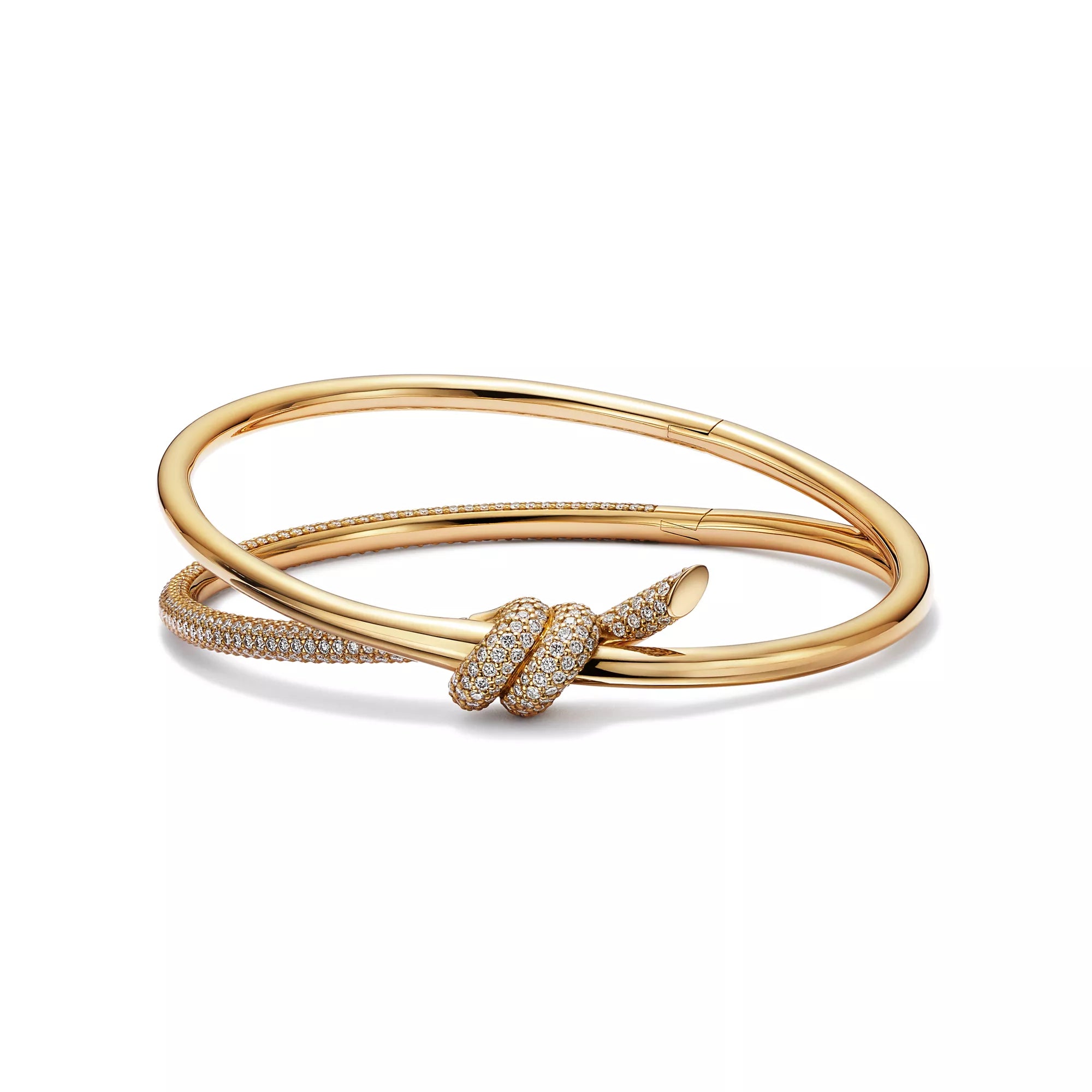 [Camiery] TF Lucent Bracelet - Double Row Diamond Hinged Bangle (Yellow Gold)