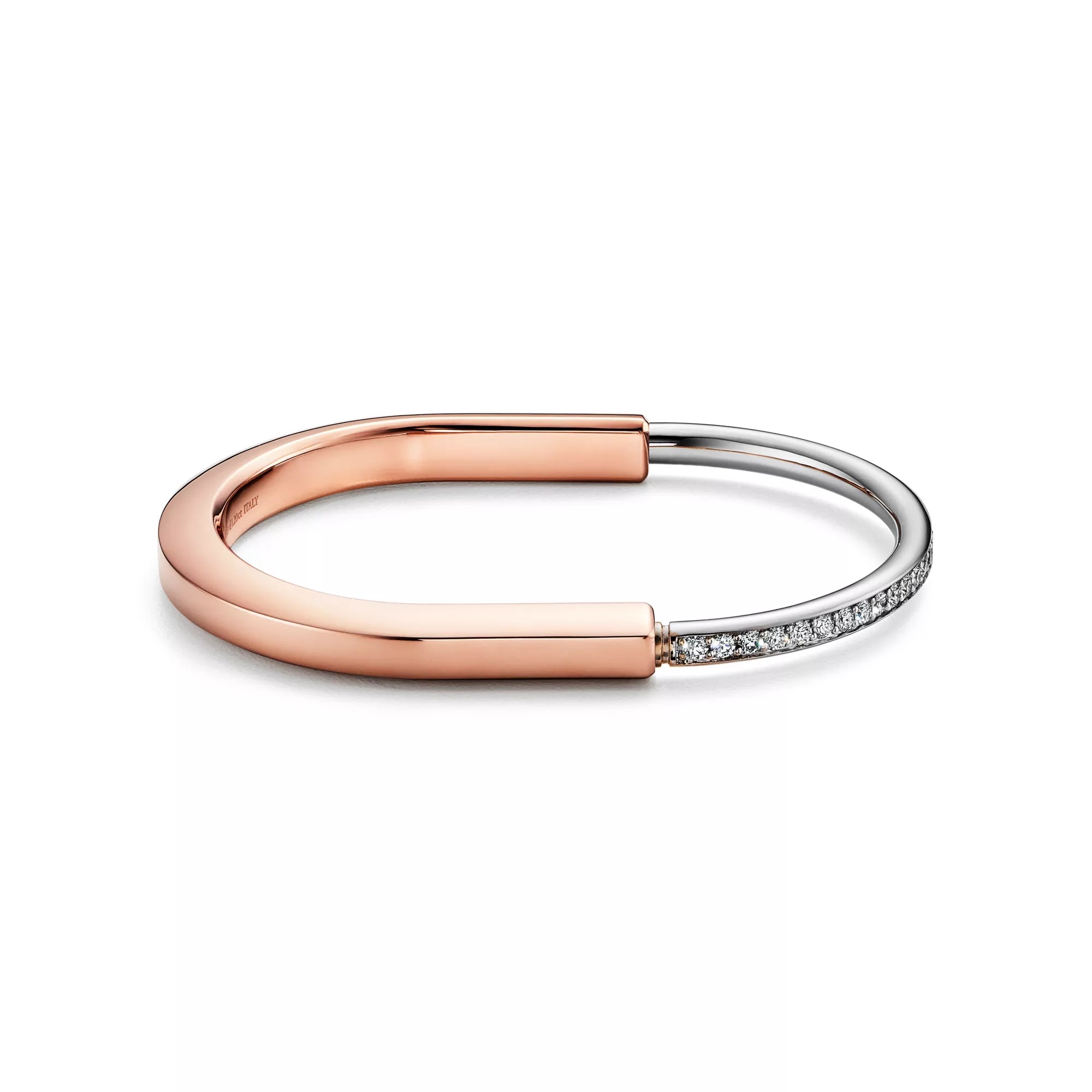 [Camiery] TF Lock bracelet - Bangle in Rose and White Gold with Half Pavé Diamonds