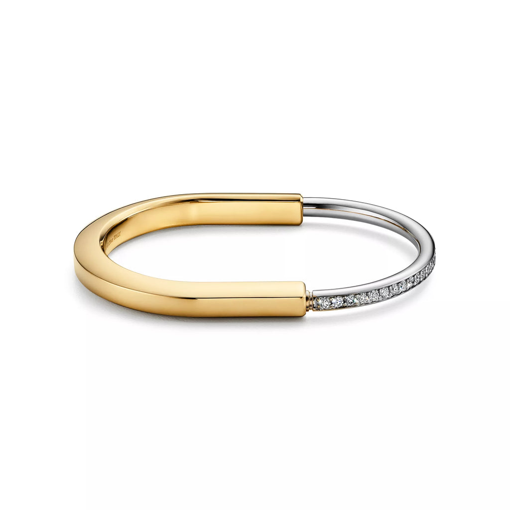 [Camiery] TF Lock bracelet - Bangle in Yellow and White Gold with Half Pavé Diamonds
