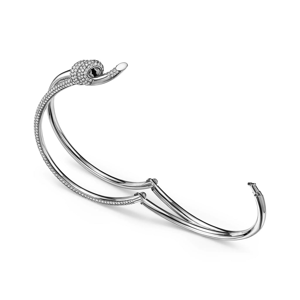 [Camiery] TF Lucent Bracelet - Double Row Diamond Hinged Bangle (White Gold)