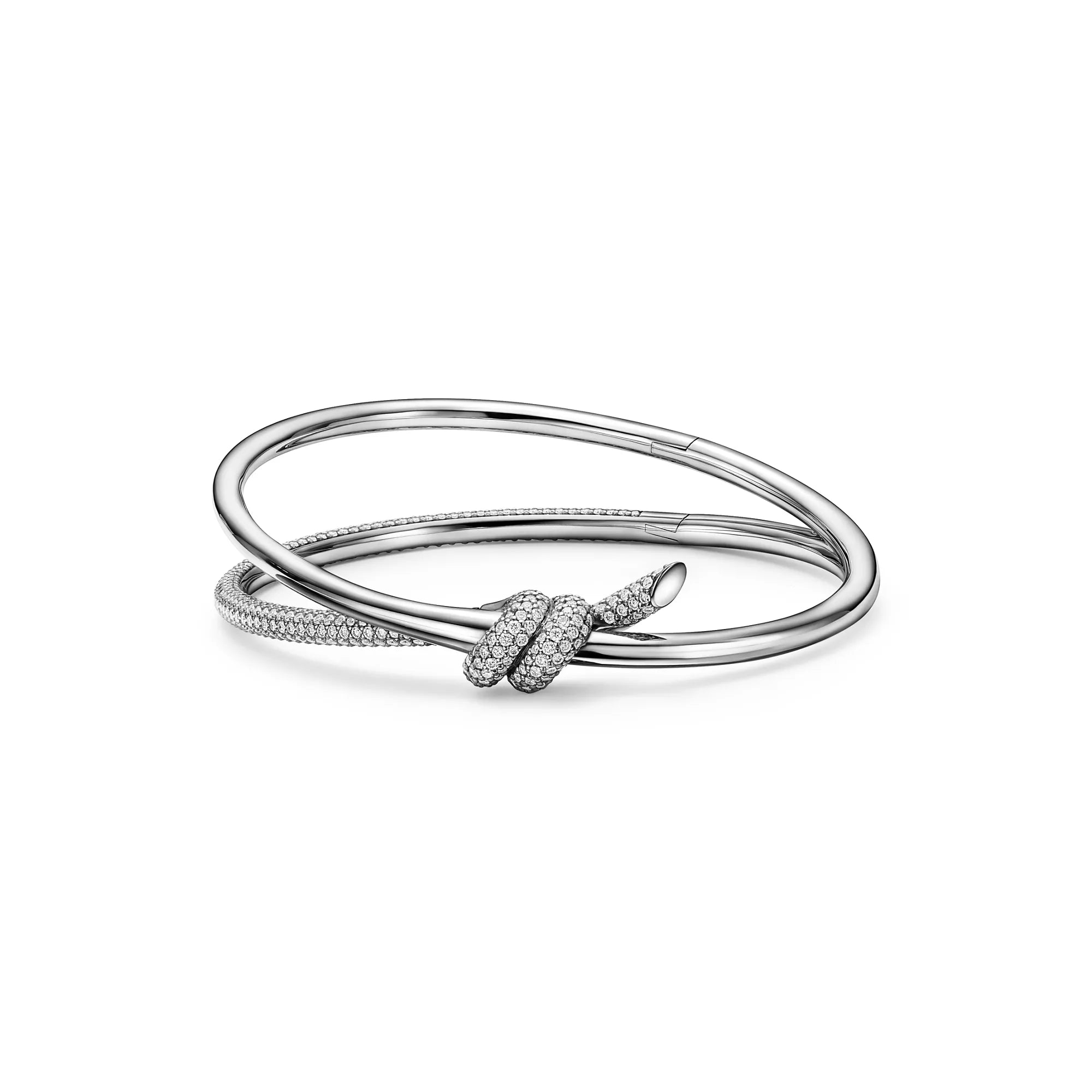 [Camiery] TF Lucent Bracelet - Double Row Diamond Hinged Bangle (White Gold)
