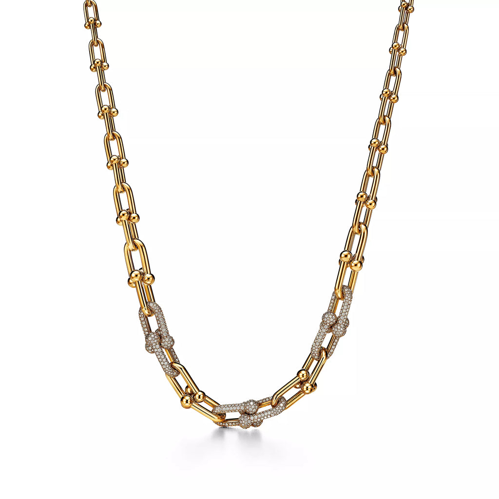 [Camiery] TF Pulse Necklace - Graduated Link with 3 Pavé Diamond Links (Yellow Gold)