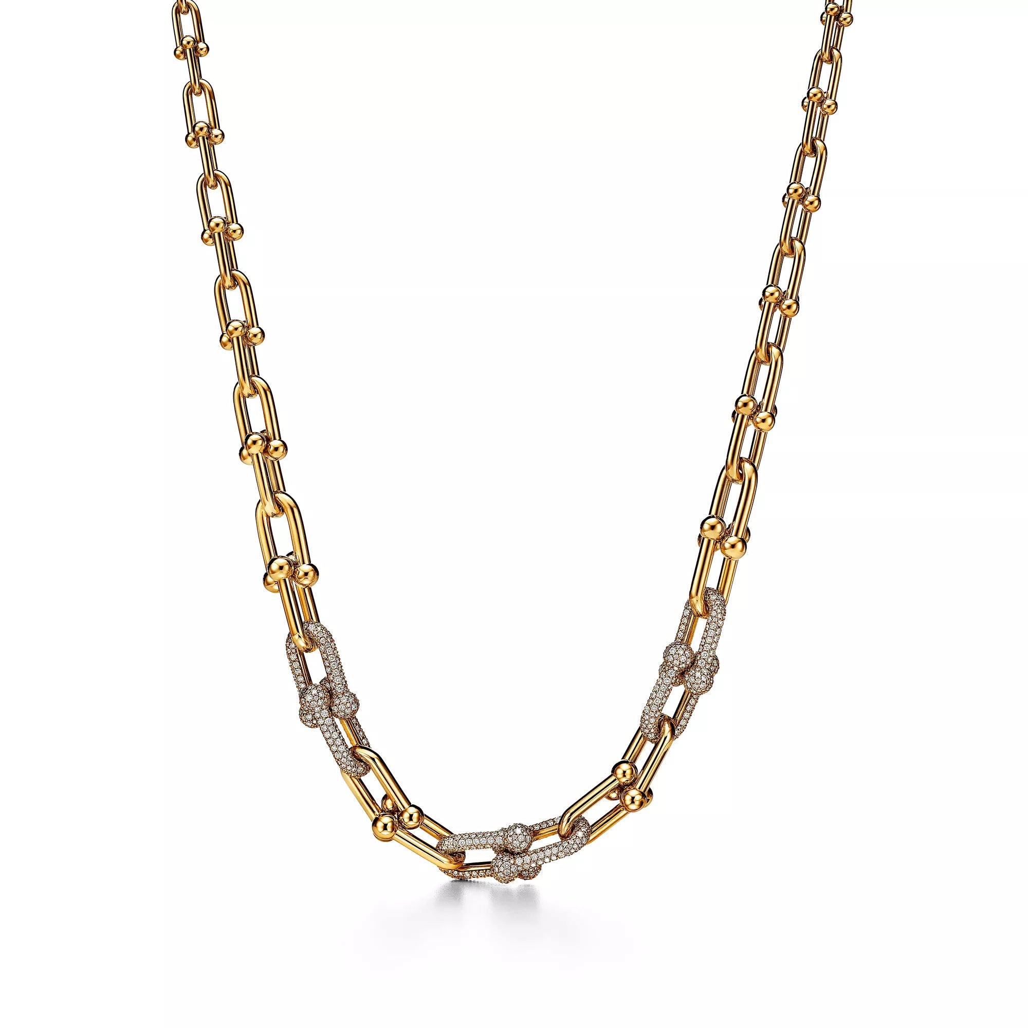 [Camiery] TF Pulse Necklace - Graduated Link with 3 Pavé Diamond Links (Yellow Gold)