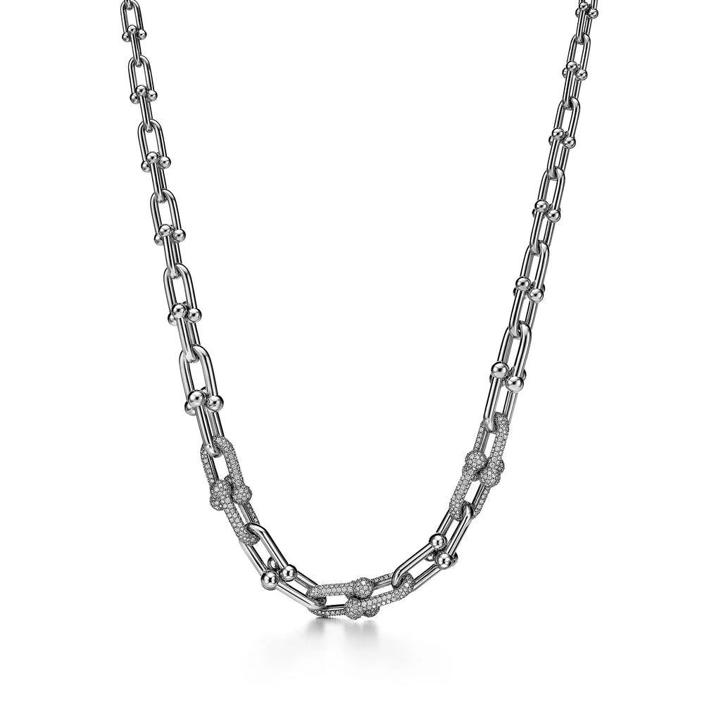 [Camiery] TF Pulse Necklace - Graduated Link with 3 Pavé Diamond Links (White Gold)