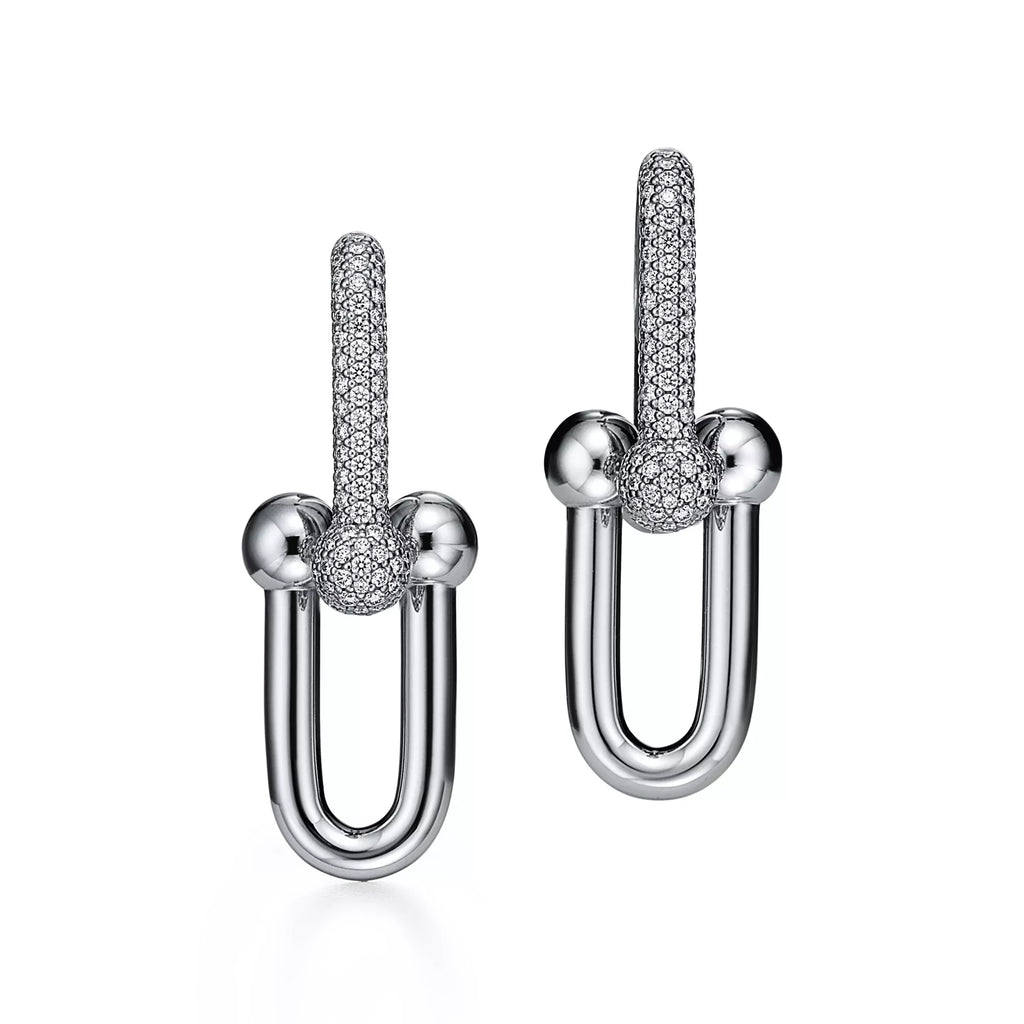 [Camiery] TF Pulse Earrings - Medium Link Pavé Diamonds (White Gold)
