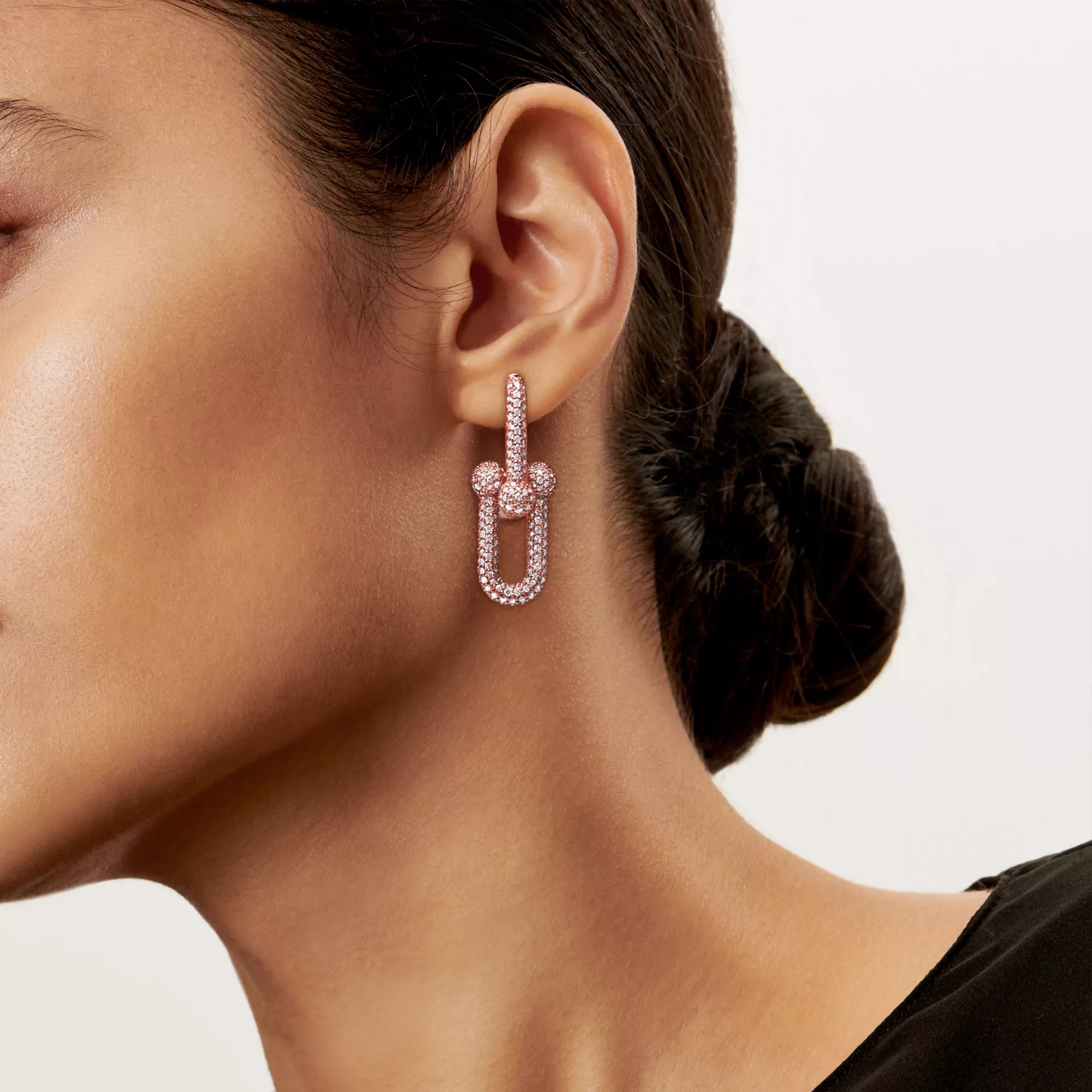 [Camiery] TF Pulse Earrings - Large Link Full Pavé Diamonds (Rose Gold)