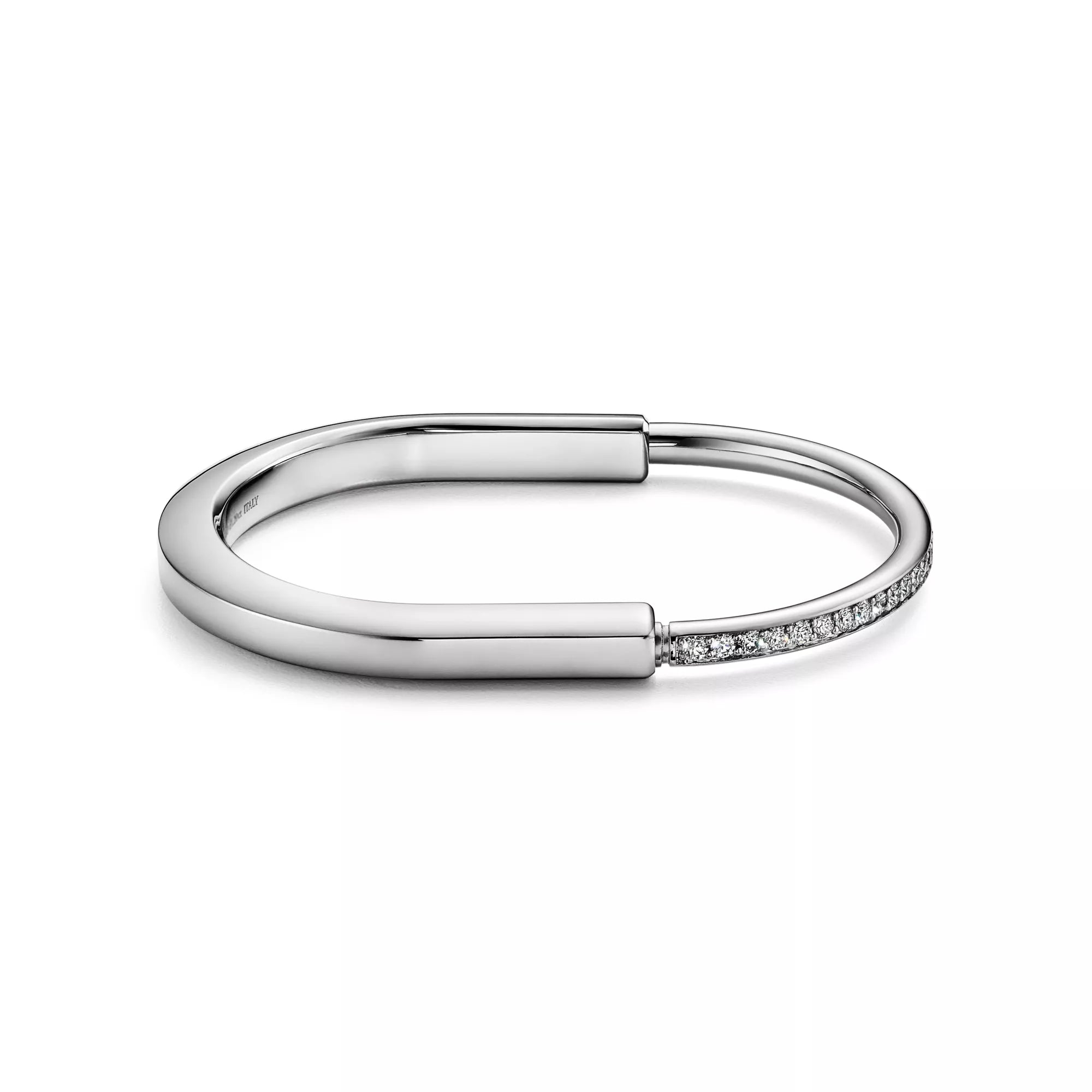 [Camiery] TF Lock bracelet - Bangle in White Gold with Half Pavé Diamonds