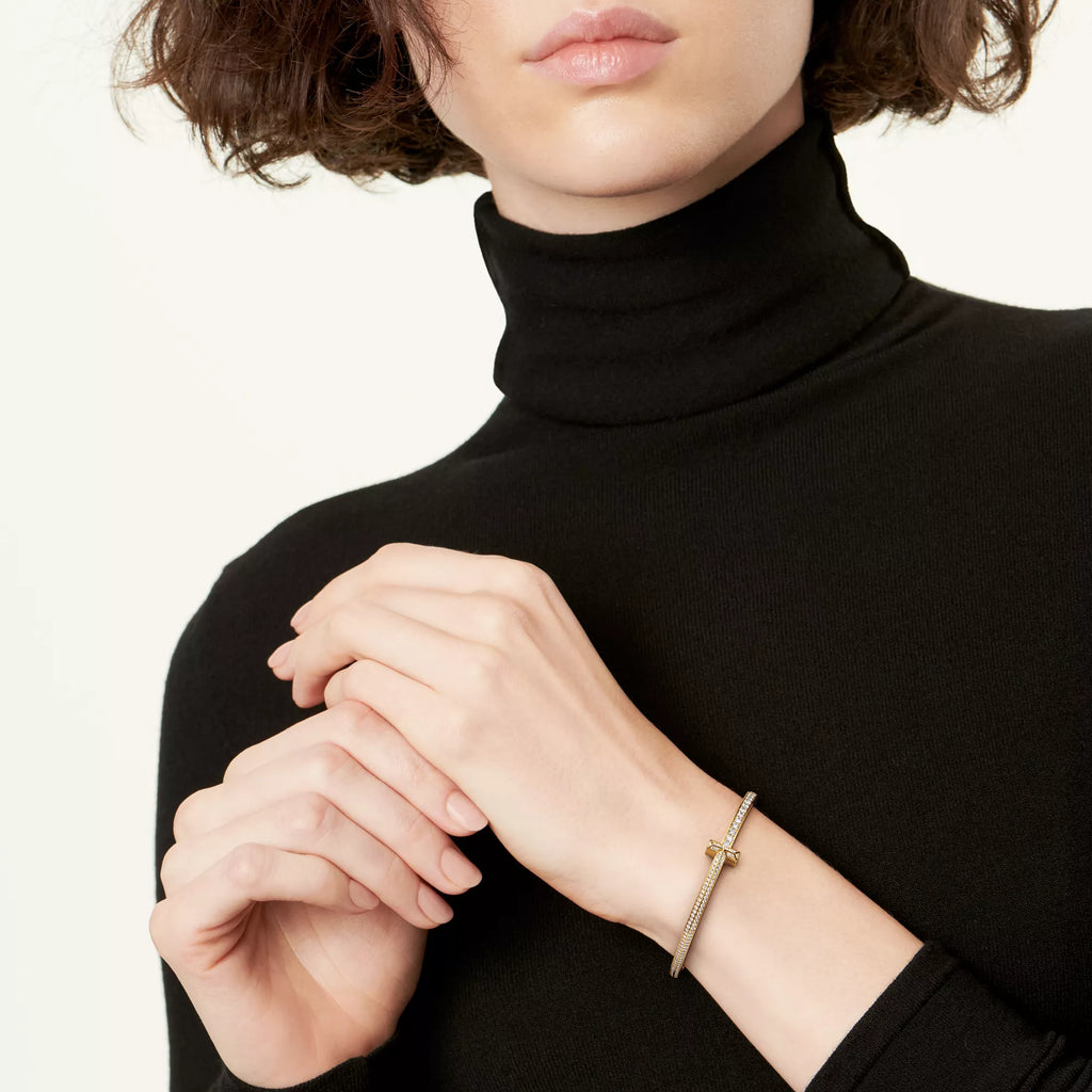 [Camiery] TF T Bracelet - T1 Narrow Pavé Diamond Hinged Bangle in Yellow Gold