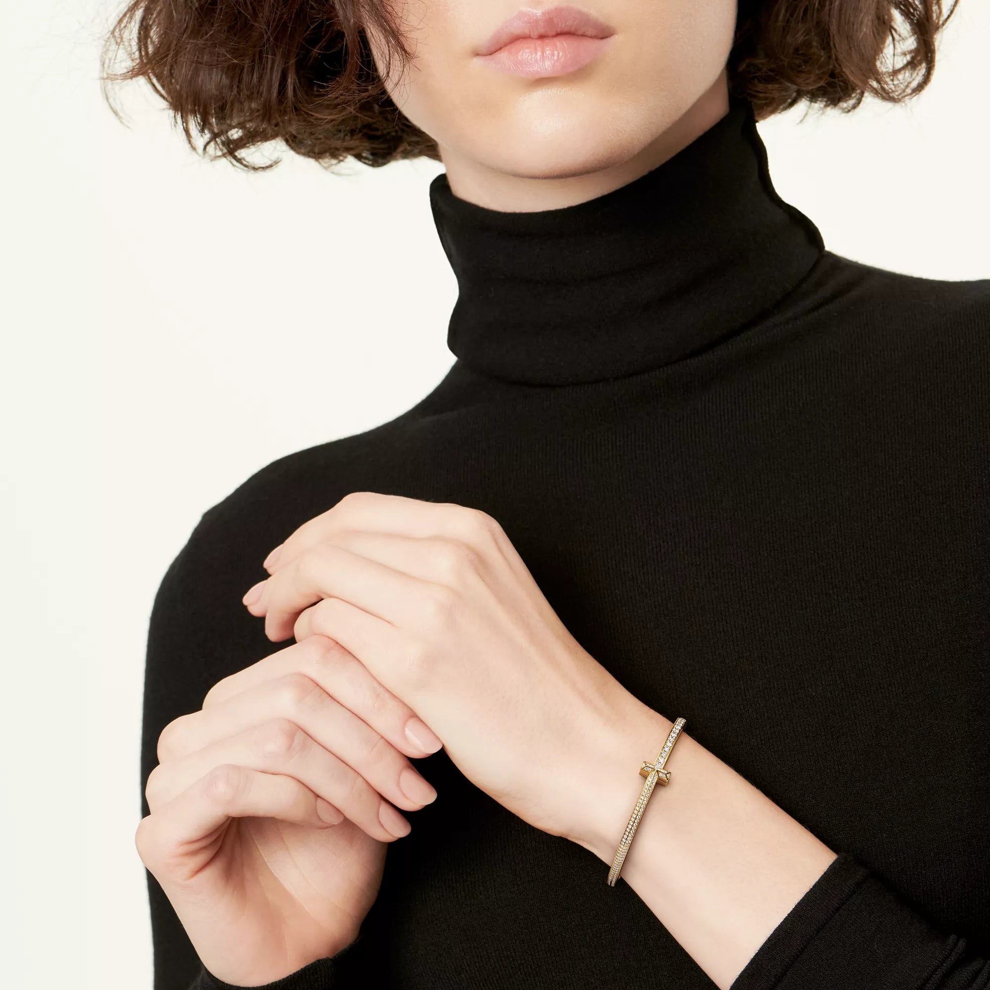 [Camiery] TF T Bracelet - T1 Narrow Pavé Diamond Hinged Bangle in Yellow Gold