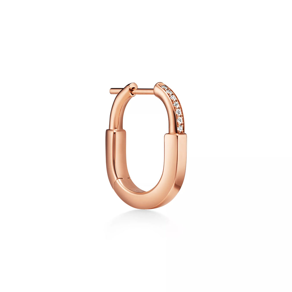 [Camiery] TF Lock Earrings - Rose Gold with Half Pavé Diamonds, Small