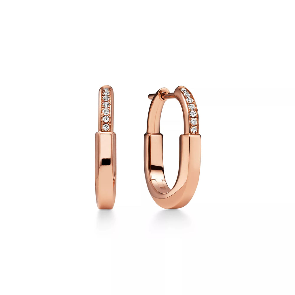[Camiery] TF Lock Earrings - Rose Gold with Half Pavé Diamonds, Small