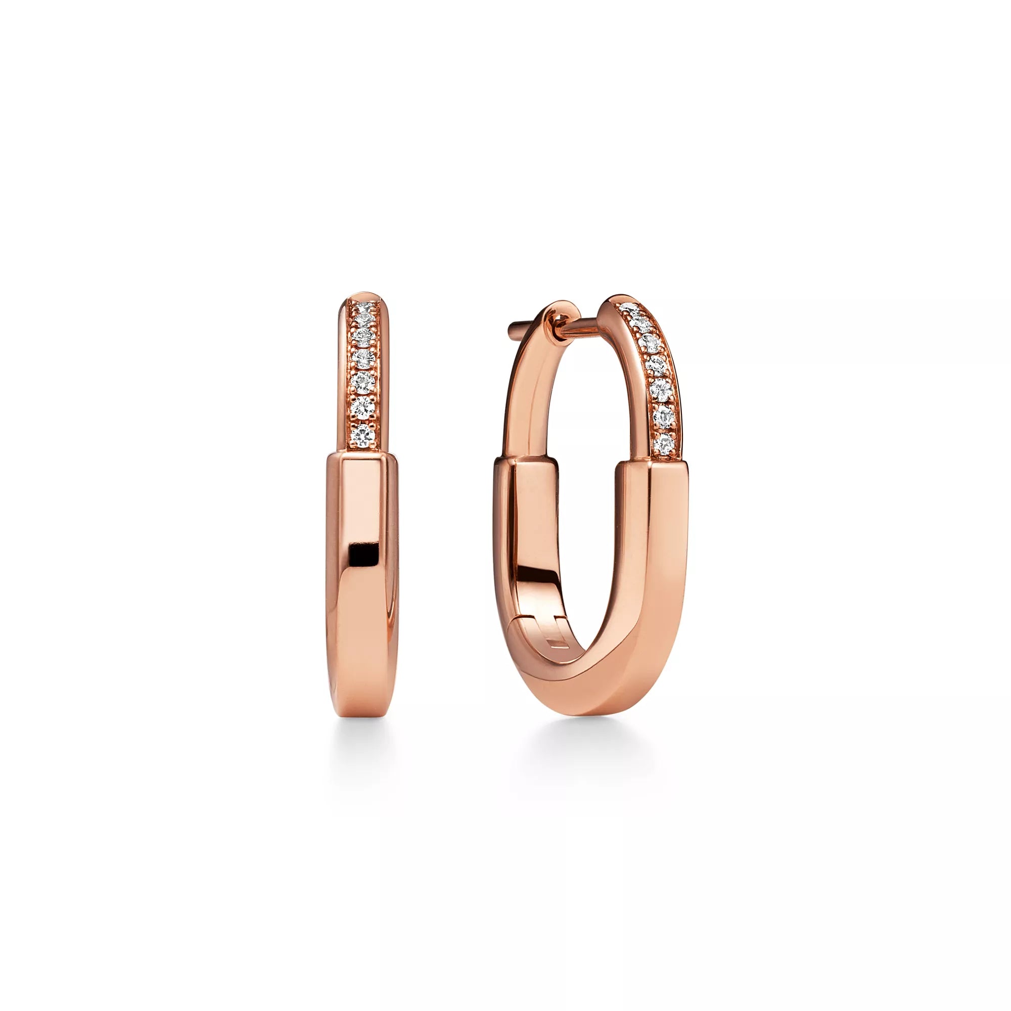 [Camiery] TF Lock Earrings - Rose Gold with Half Pavé Diamonds, Small