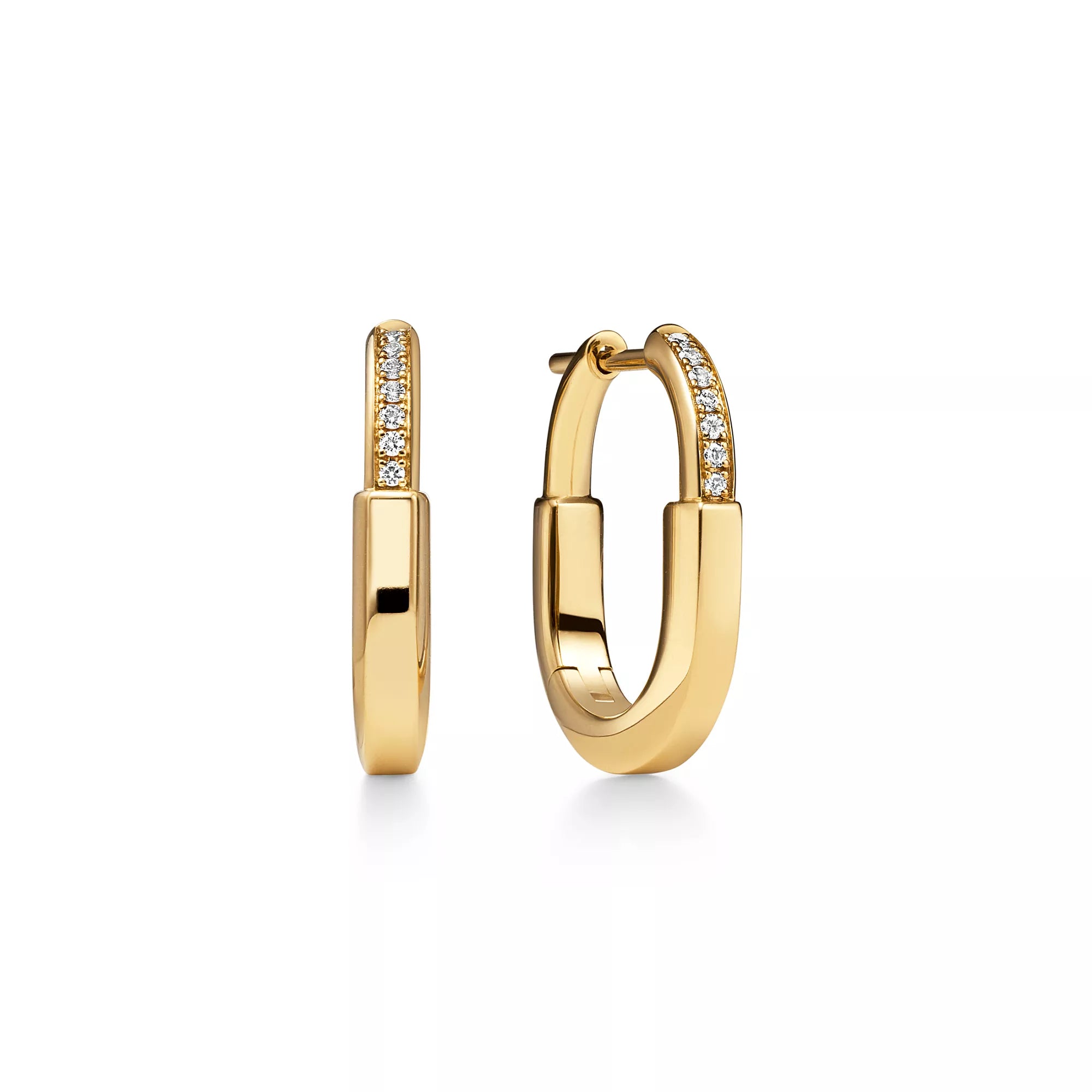 [Camiery] TF Lock Earrings - Yellow Gold with Half Pavé Diamonds, Small