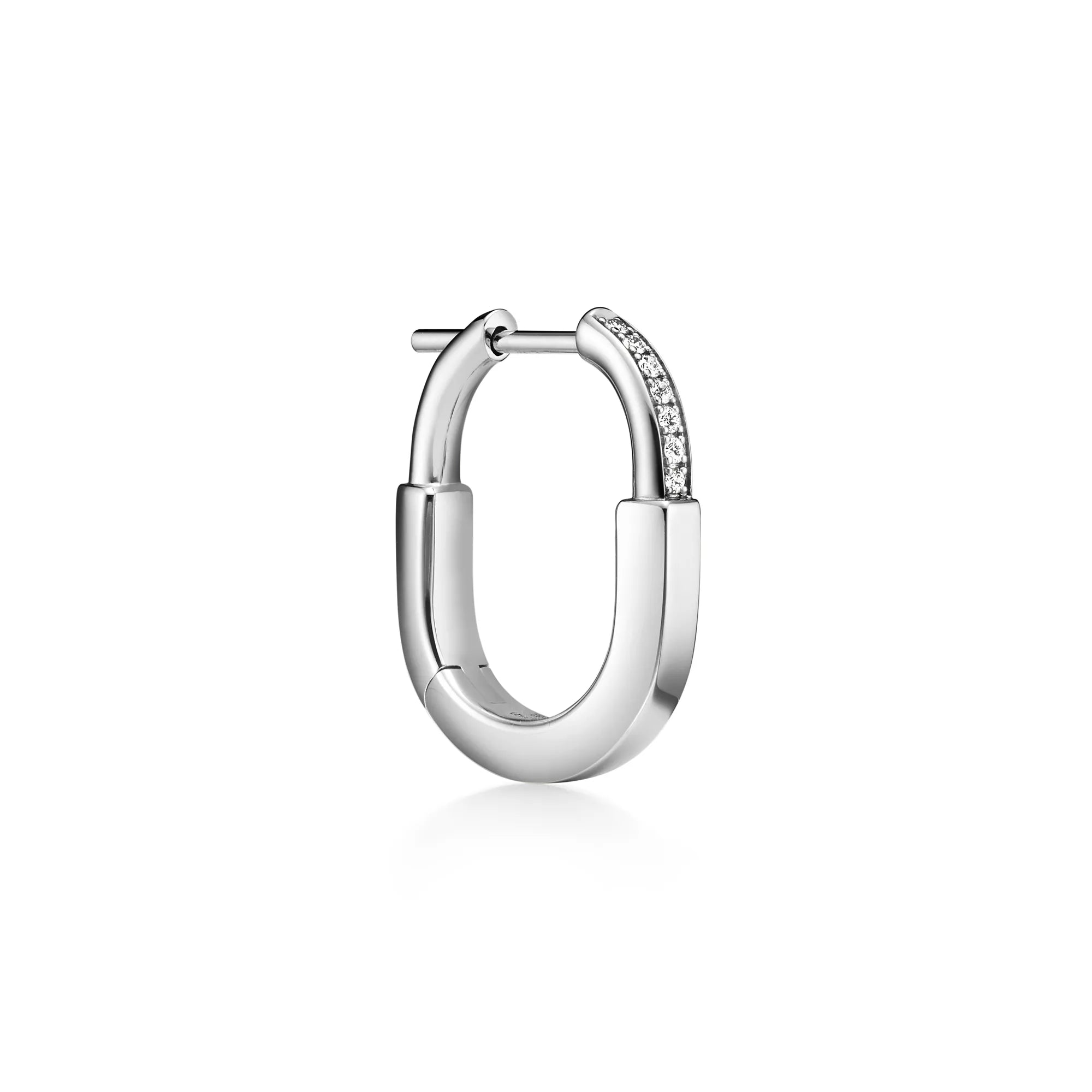 [Camiery] TF Lock Earrings - White Gold with Half Pavé Diamonds, Small