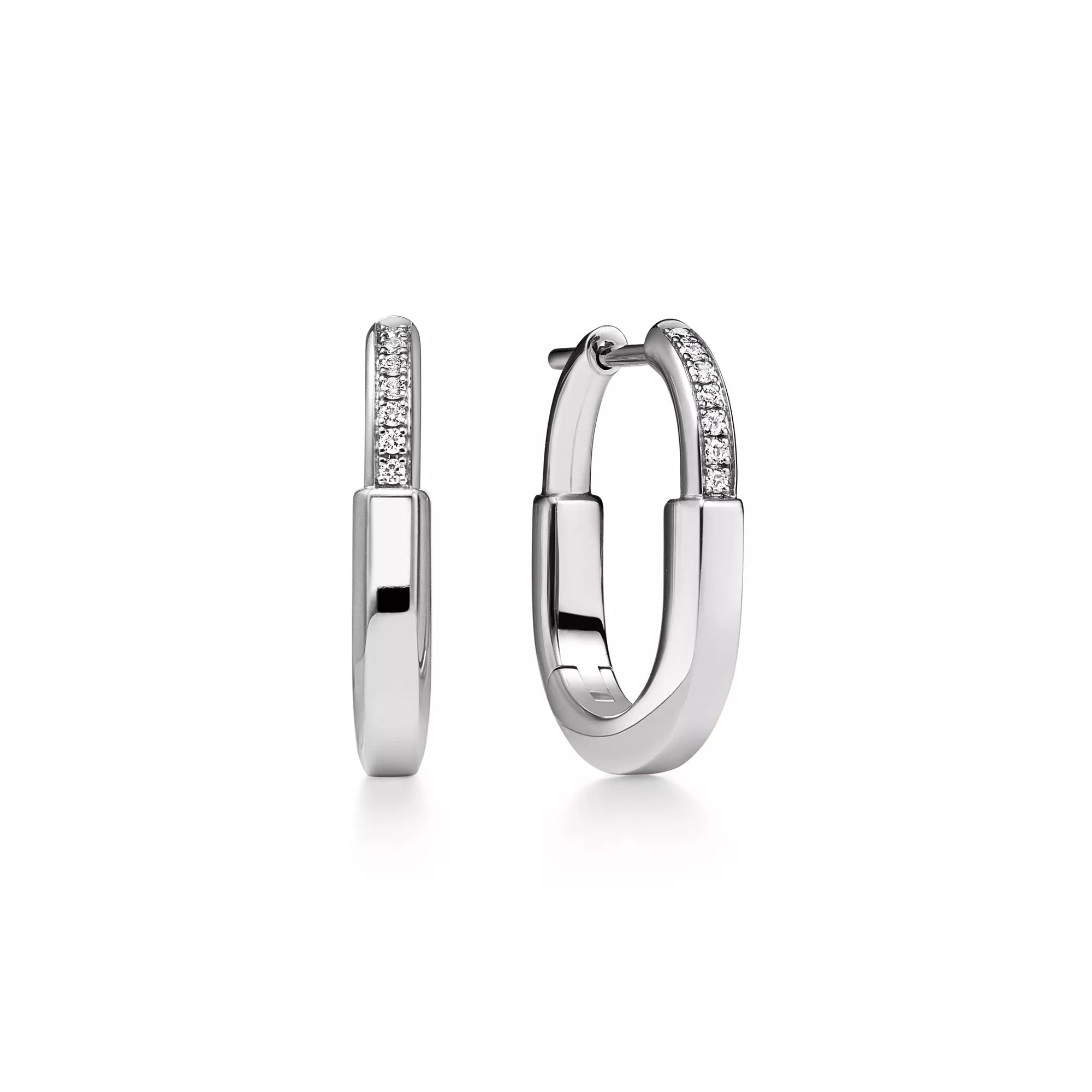 [Camiery] TF Lock Earrings - White Gold with Half Pavé Diamonds, Small