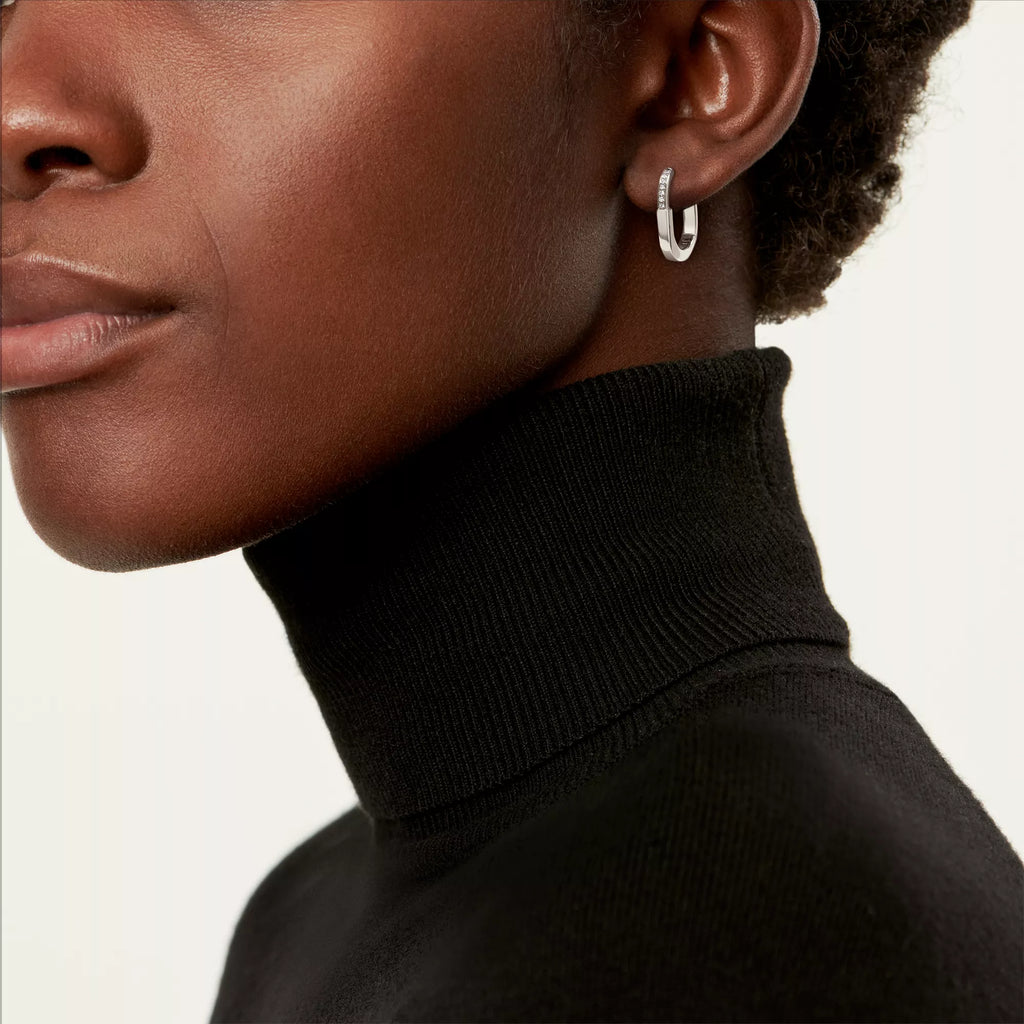 [Camiery] TF Lock Earrings - White Gold with Half Pavé Diamonds, Small