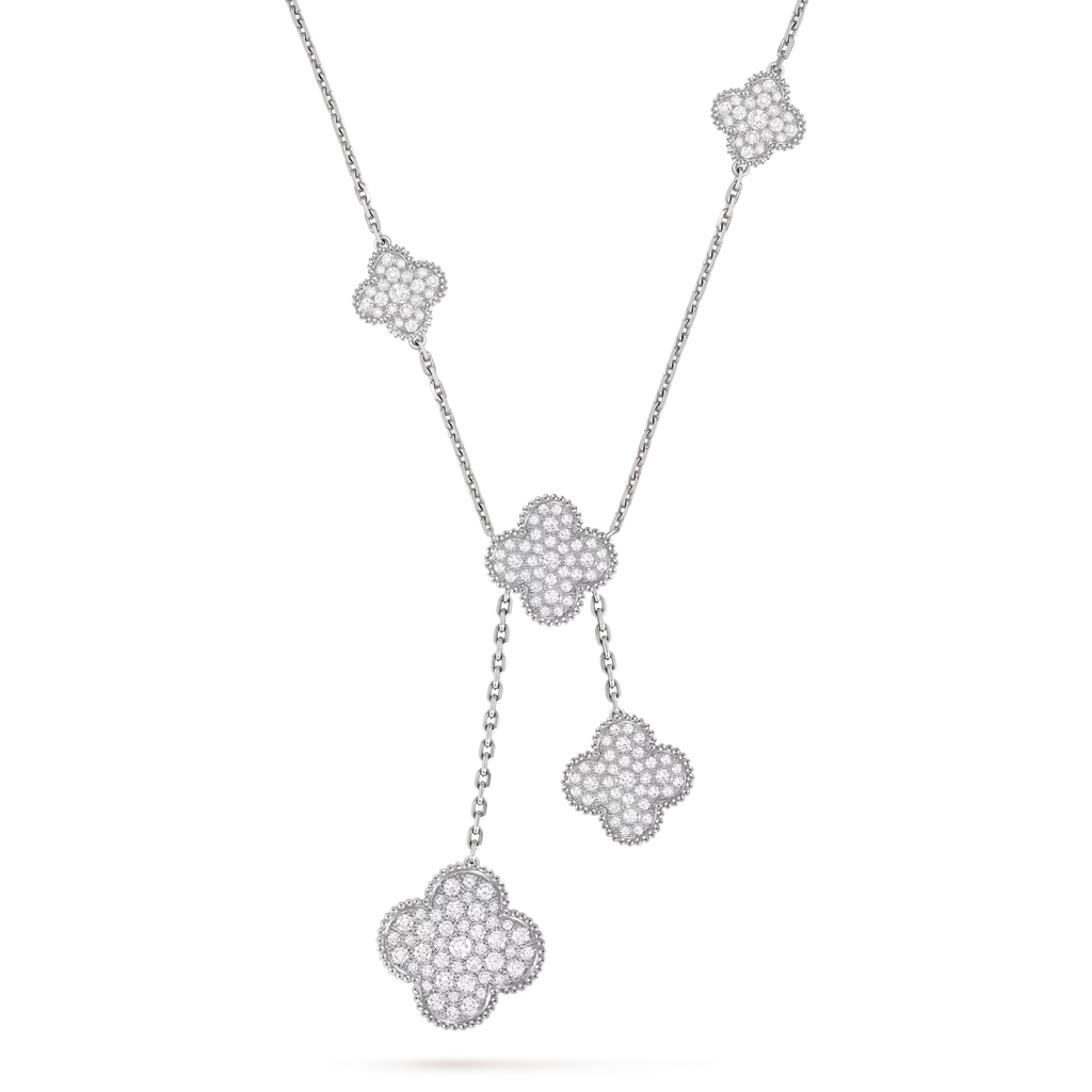 [Camiery] VA CLOVER 5 MOTIFS WHITE GOLD DIAMONDS NECKLACE