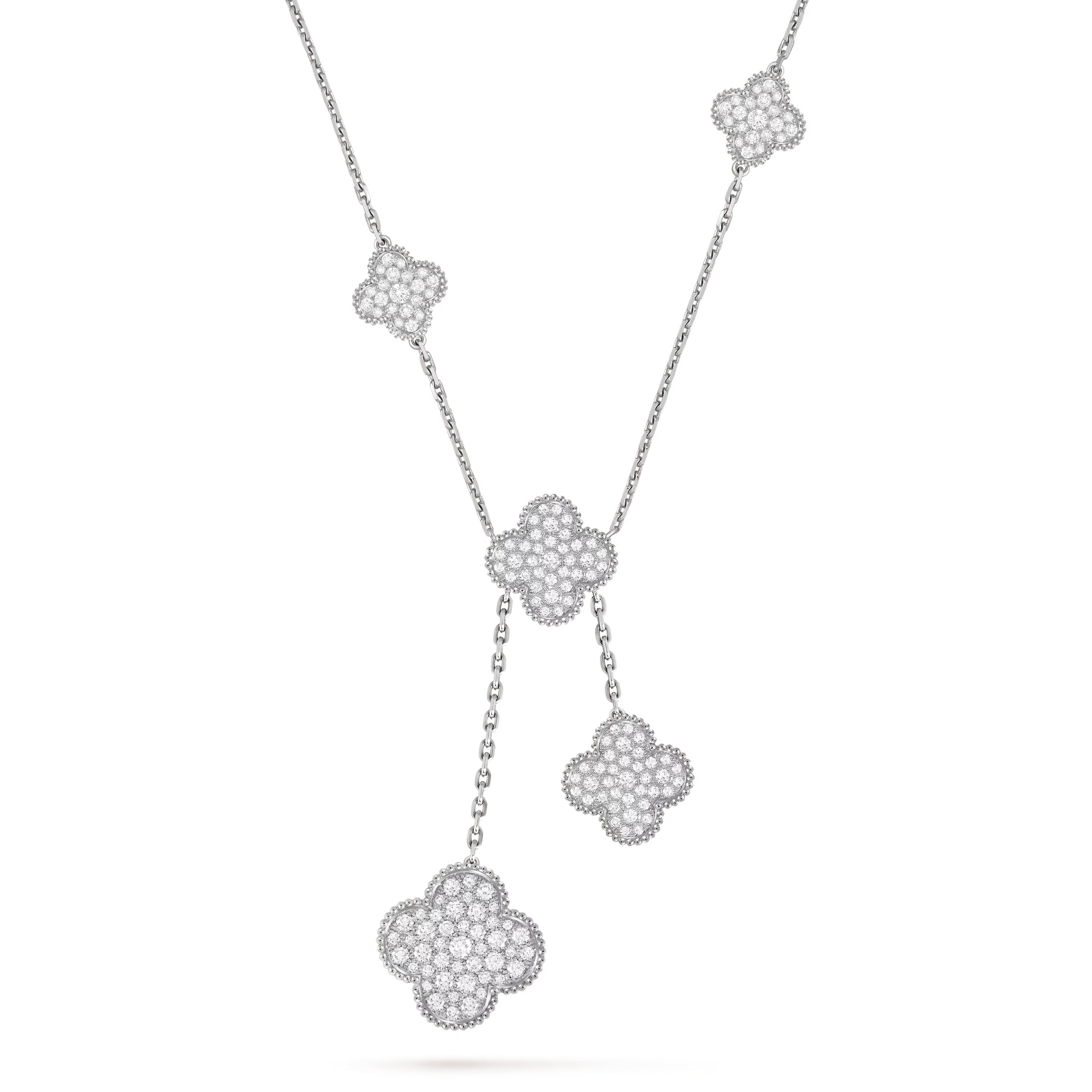 [Camiery] VA CLOVER 5 MOTIFS WHITE GOLD DIAMONDS NECKLACE