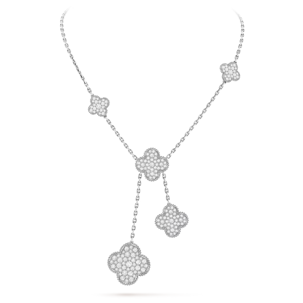 [Camiery] VA CLOVER 5 MOTIFS WHITE GOLD DIAMONDS NECKLACE