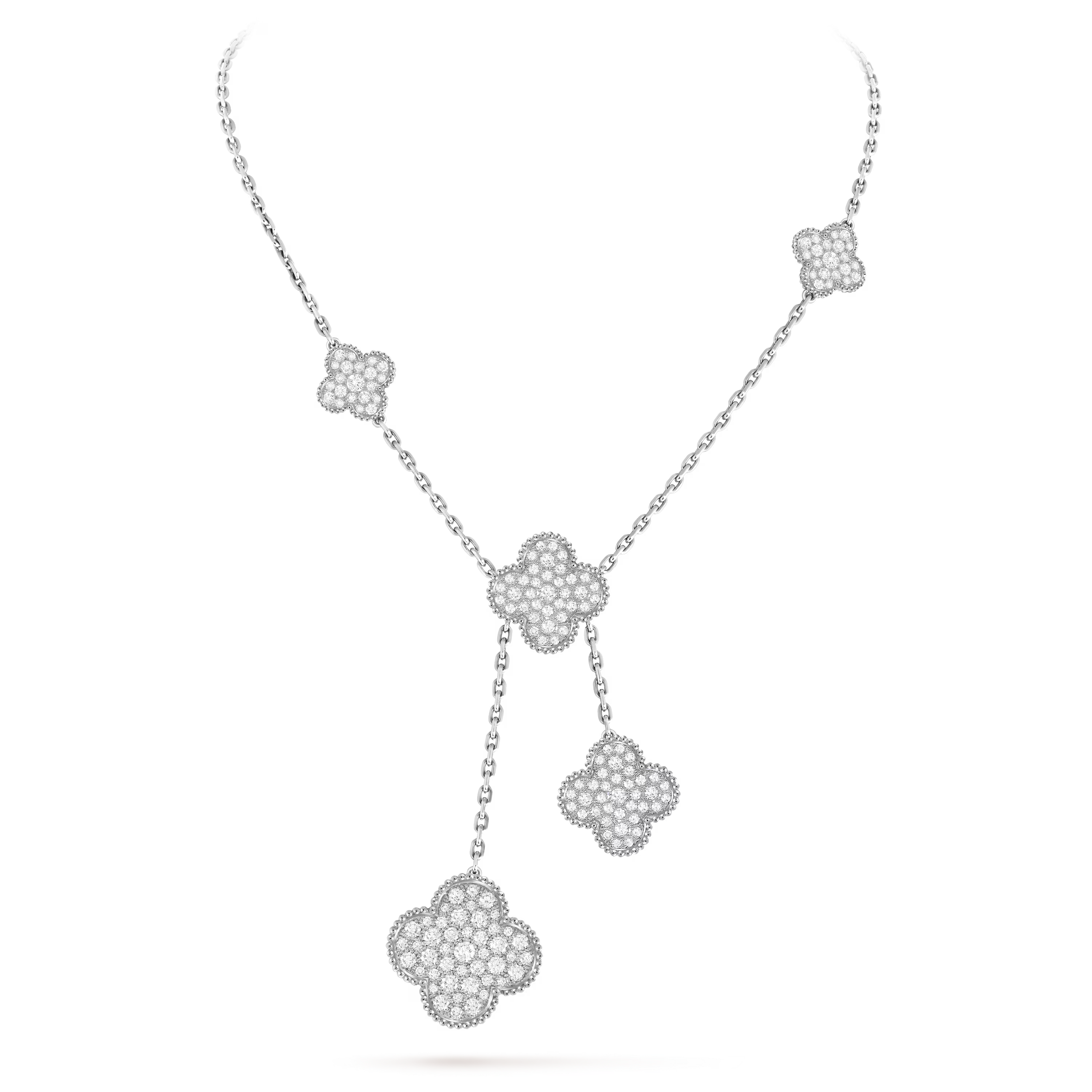 [Camiery] VA CLOVER 5 MOTIFS WHITE GOLD DIAMONDS NECKLACE