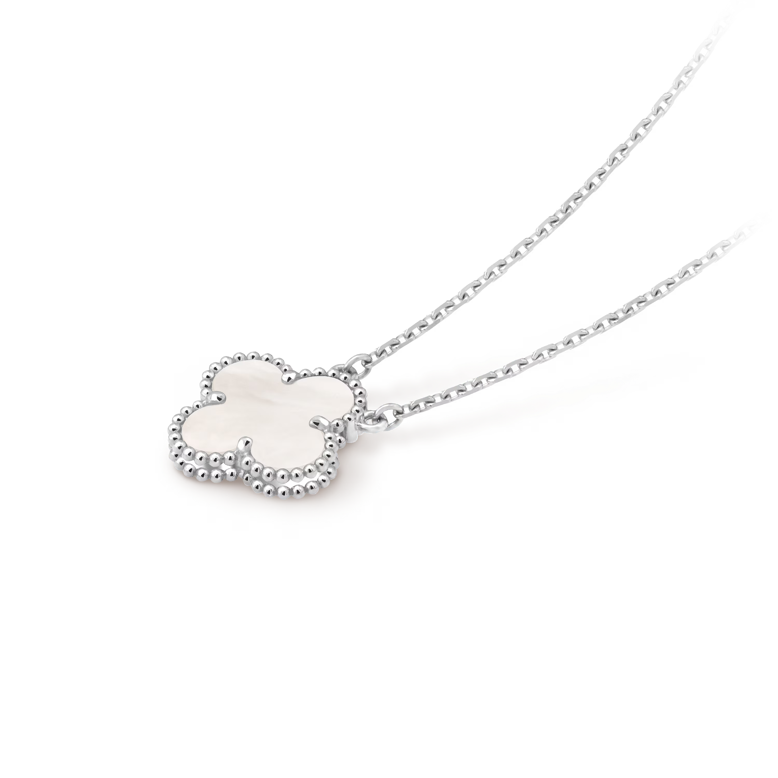 [Camiery] VA CLOVER 15MM WHITE PEARL MOP WHITE GOLD NECKLACE